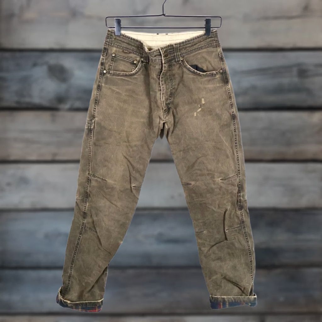 Vintage Kuhl Hot Rydr Flannel Lined Pants Men 28 x 31 Olive Green Vintage Patina Dye Chino Straight Zip Fly Stretch Casual Outdoors Size US 29 - 1 Thumbnail