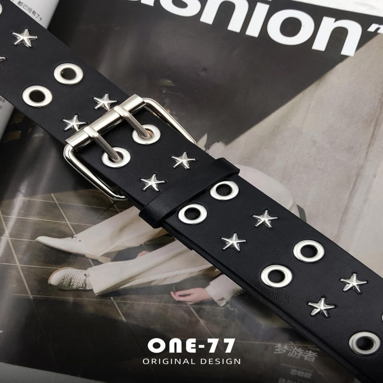 Leather Black Star-Studded Belt Size ONE SIZE - 8 Thumbnail