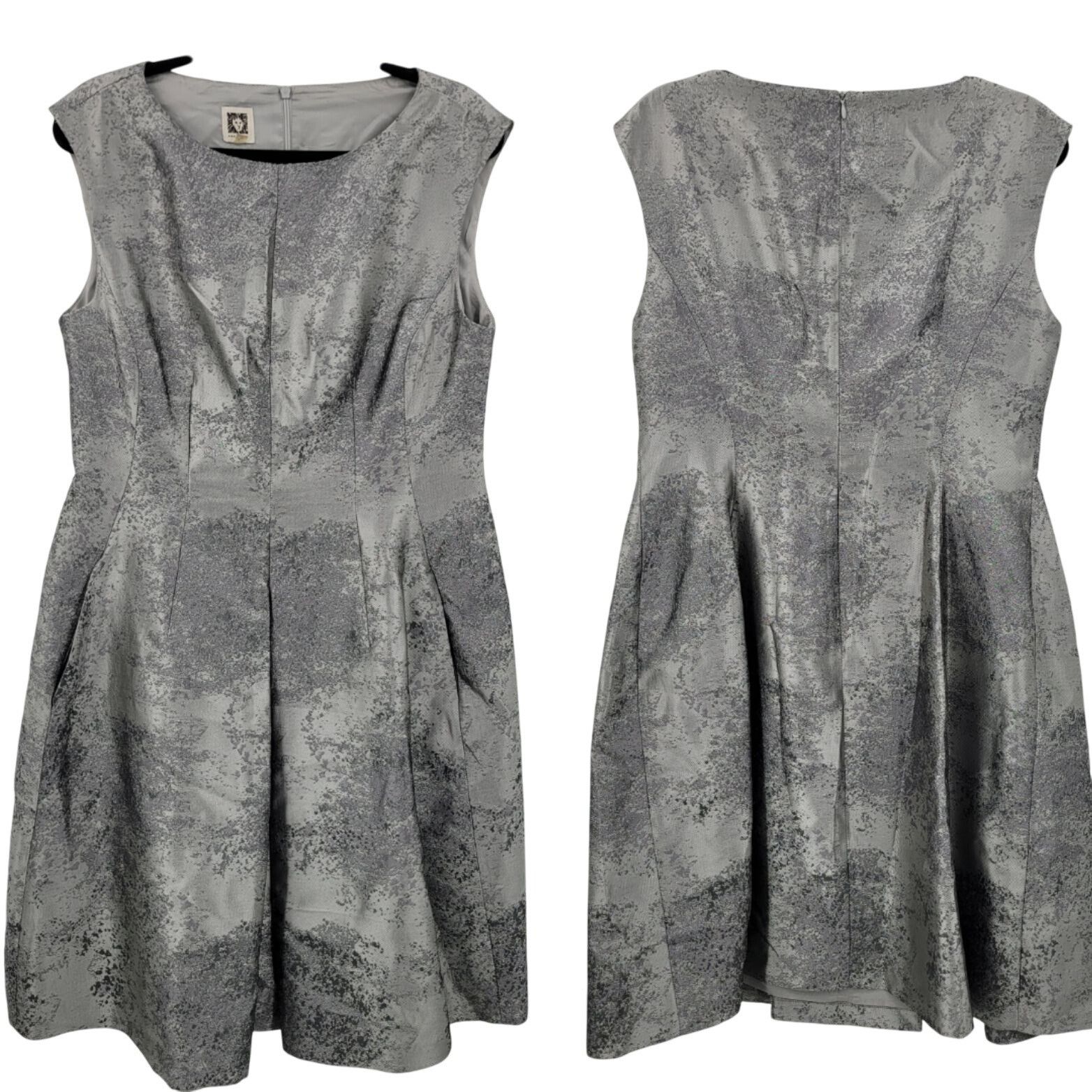 Anne Klein Vtg 80s Metallic Silver Fit Flare Dress Sz 14 Pockets Holida Size XL / US 12-14 / IT 48-50 - 1 Thumbnail