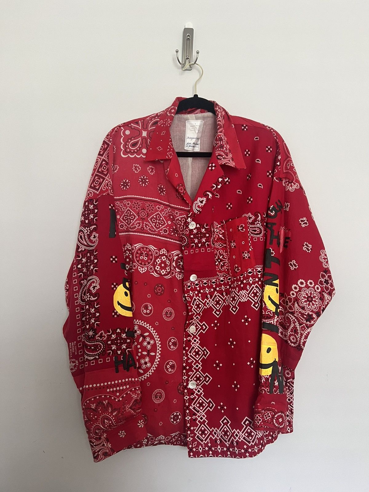 image of Kapital x Readymade Bandana “Sleeping” Shirt in Red, Men's (Size Medium)