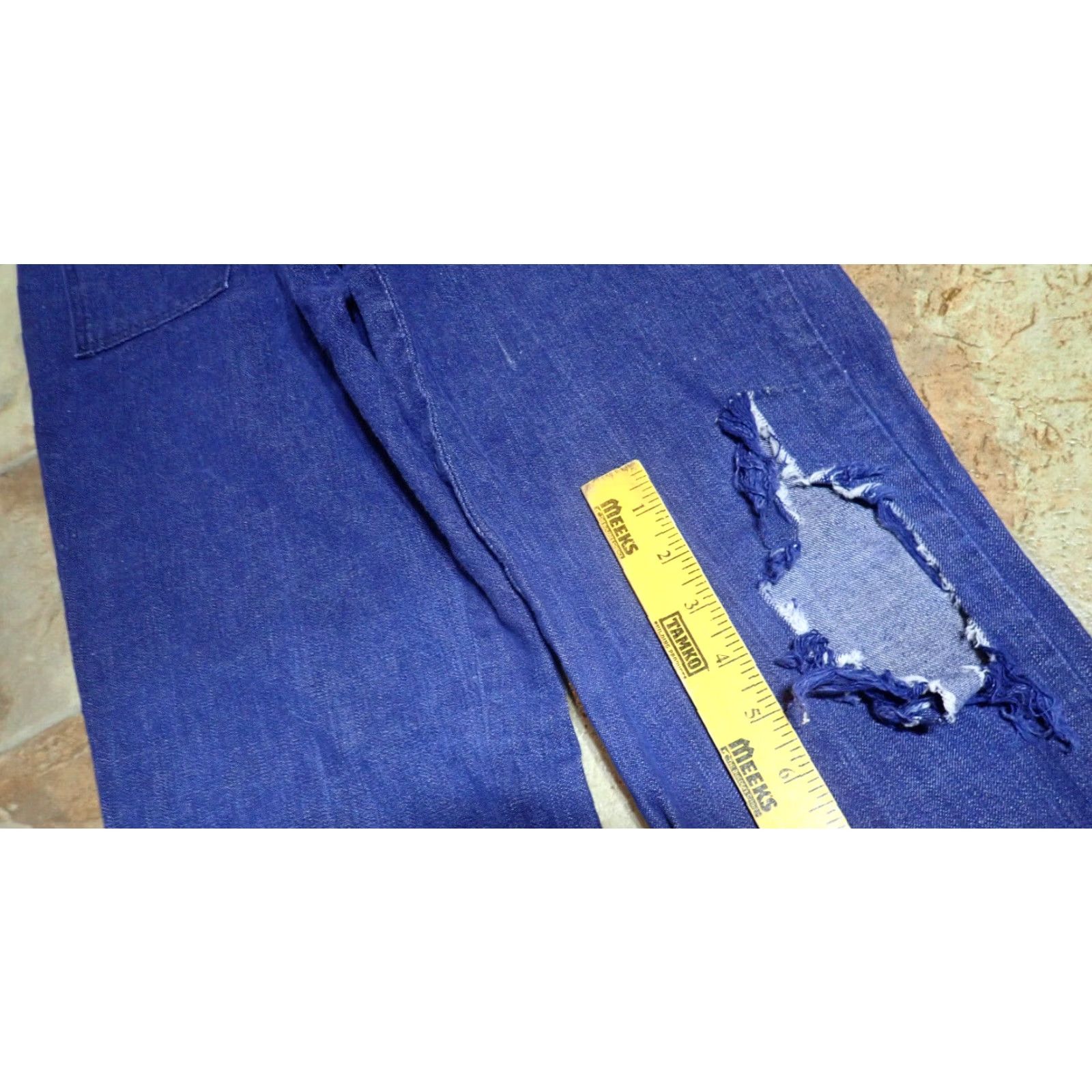 Bell VINTAGE Vintage 70s Flared Bell Bottom Blue Jeans 27x28 Anchor buttons US Flag Patriotic Size 24" / US 00 / IT 34 - 6 Thumbnail