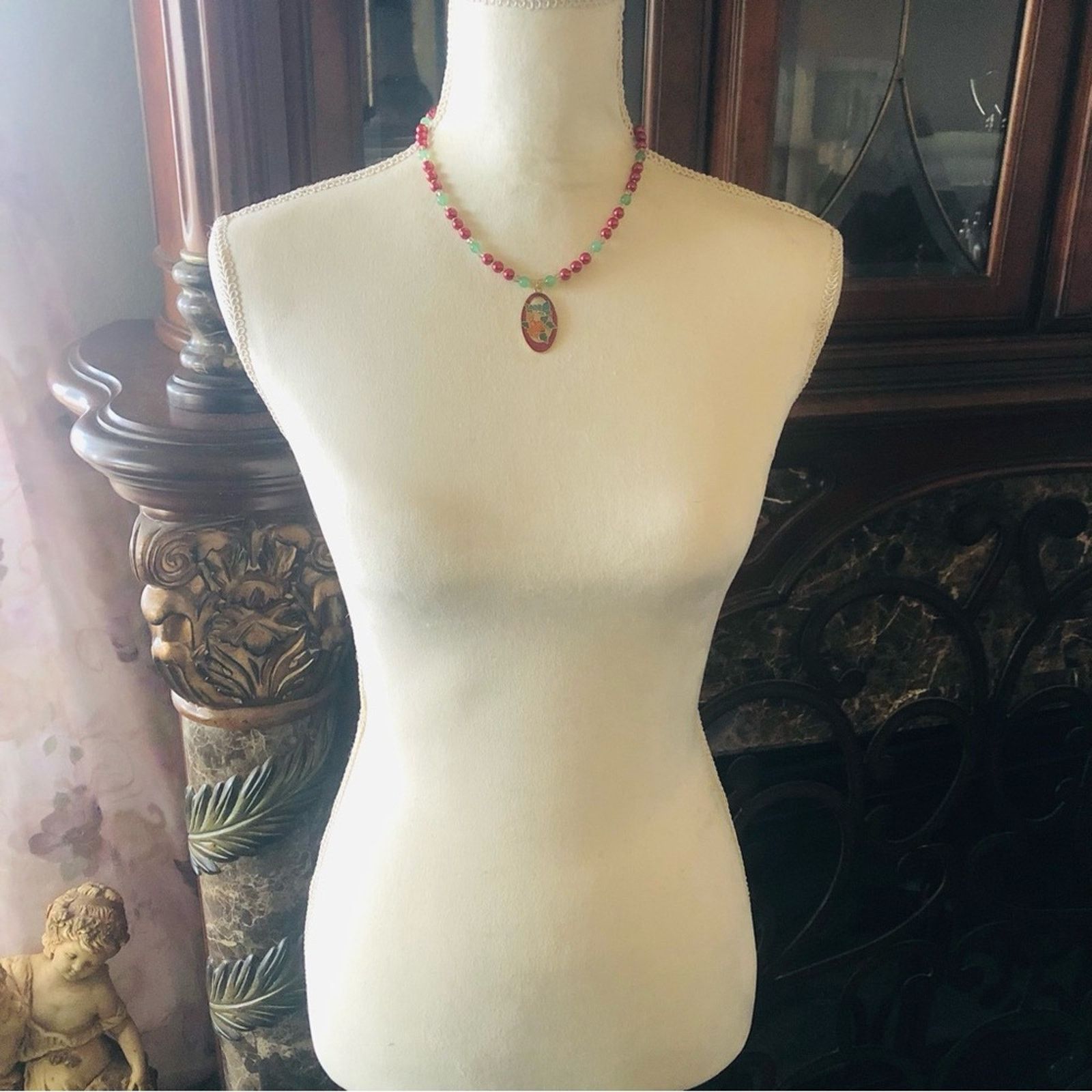 Handmade Handcrafted repurpose cloisonné Pearl necklace Size ONE SIZE - 6 Thumbnail