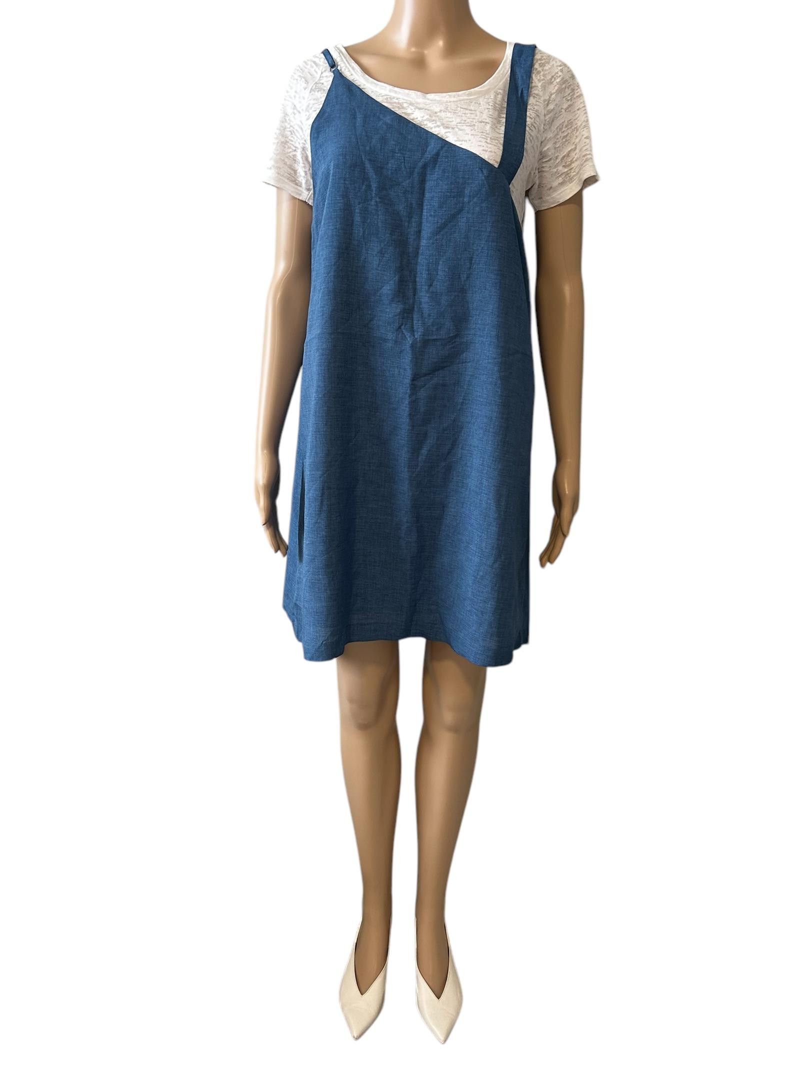 Designer Chic Denim Slip Dress with Layered T-shirt Size M / US 6-8 / IT 42-44 - 1 Thumbnail
