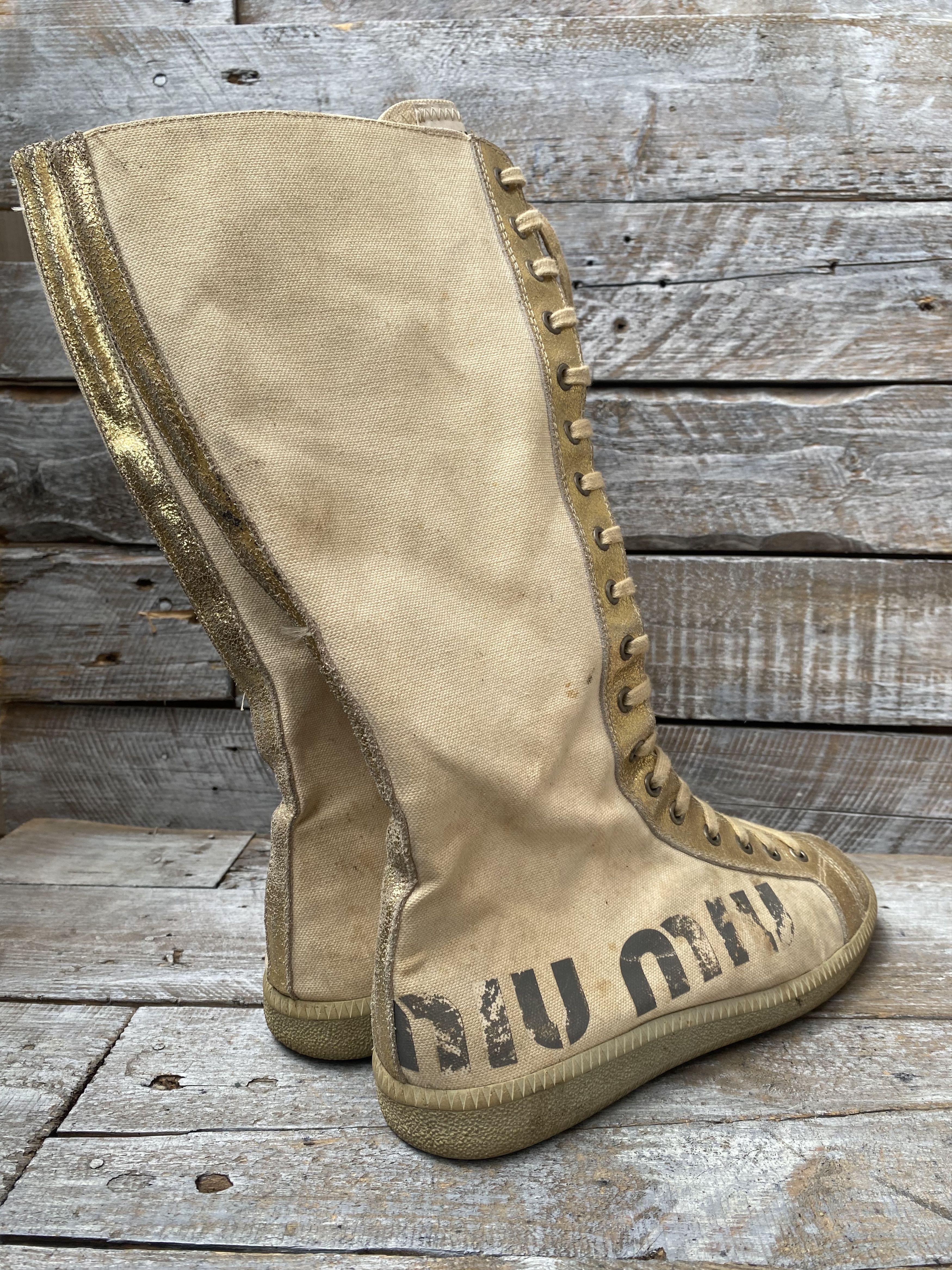 Miu Miu Vintage 90's Miu miu boxing canvas gold sneakers sz38,Y2k Size US 8 / IT 38 - 7 Thumbnail
