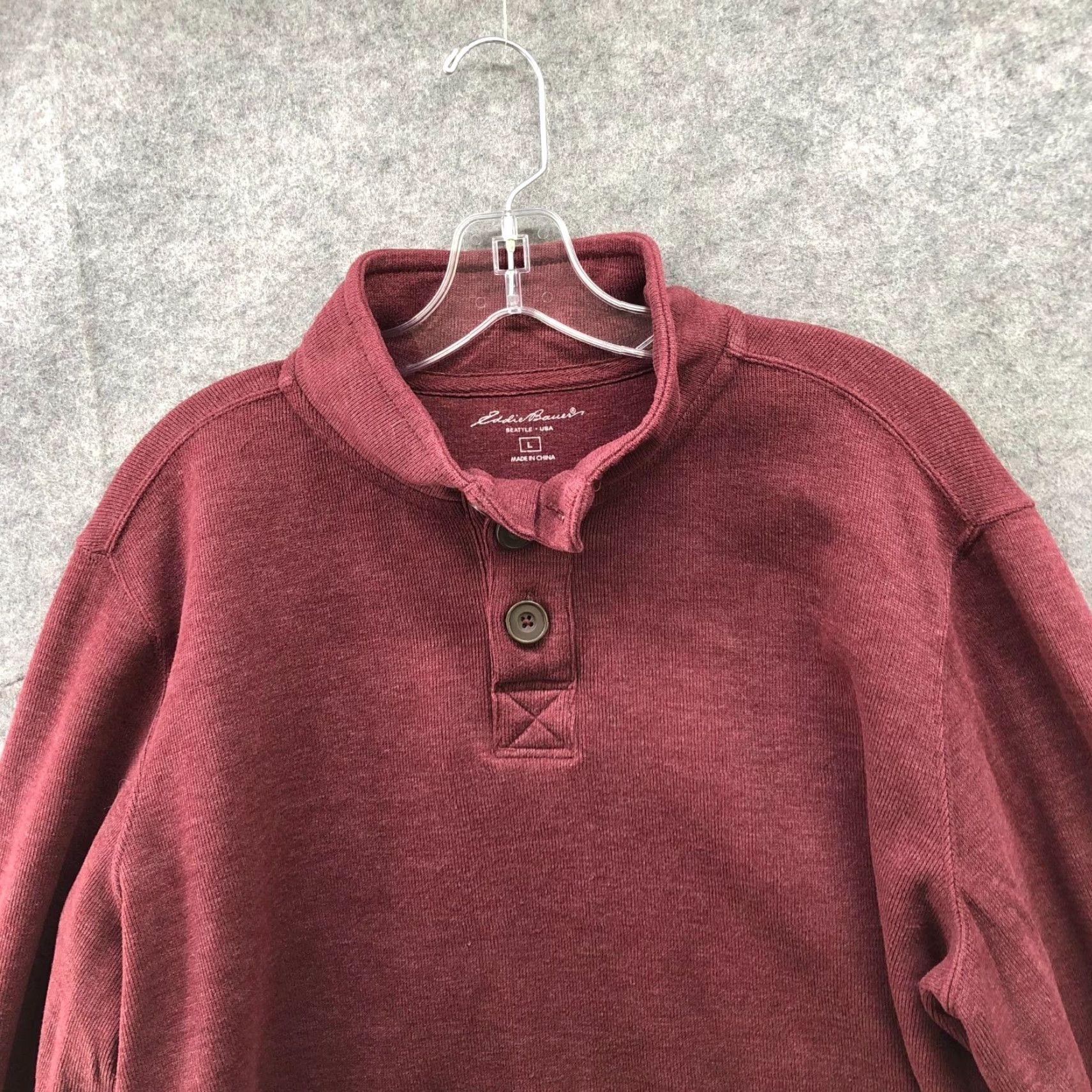 Eddie Bauer Eddie Bauer Mock Neck Sweatshirt Mens L 1/4 Button Burgundy Wine Pullover Sweater Knit Casual Winter Fall Regular Mens Size US L / EU 52-54 / 3 - 3 Thumbnail