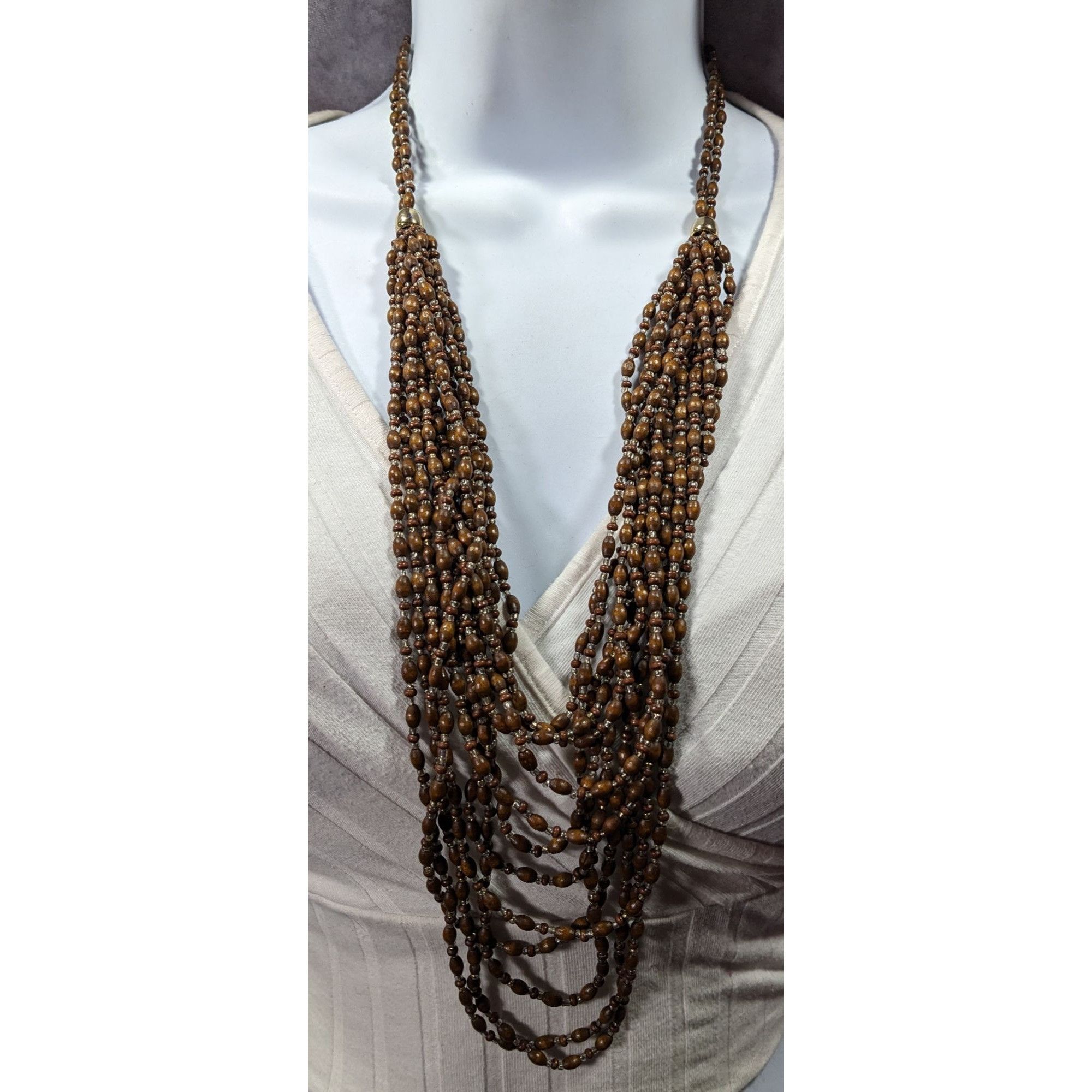 Other FJ Bohemian Brown Wood And Glass Beaded Multilayer Necklace Size ONE SIZE - 2 Thumbnail