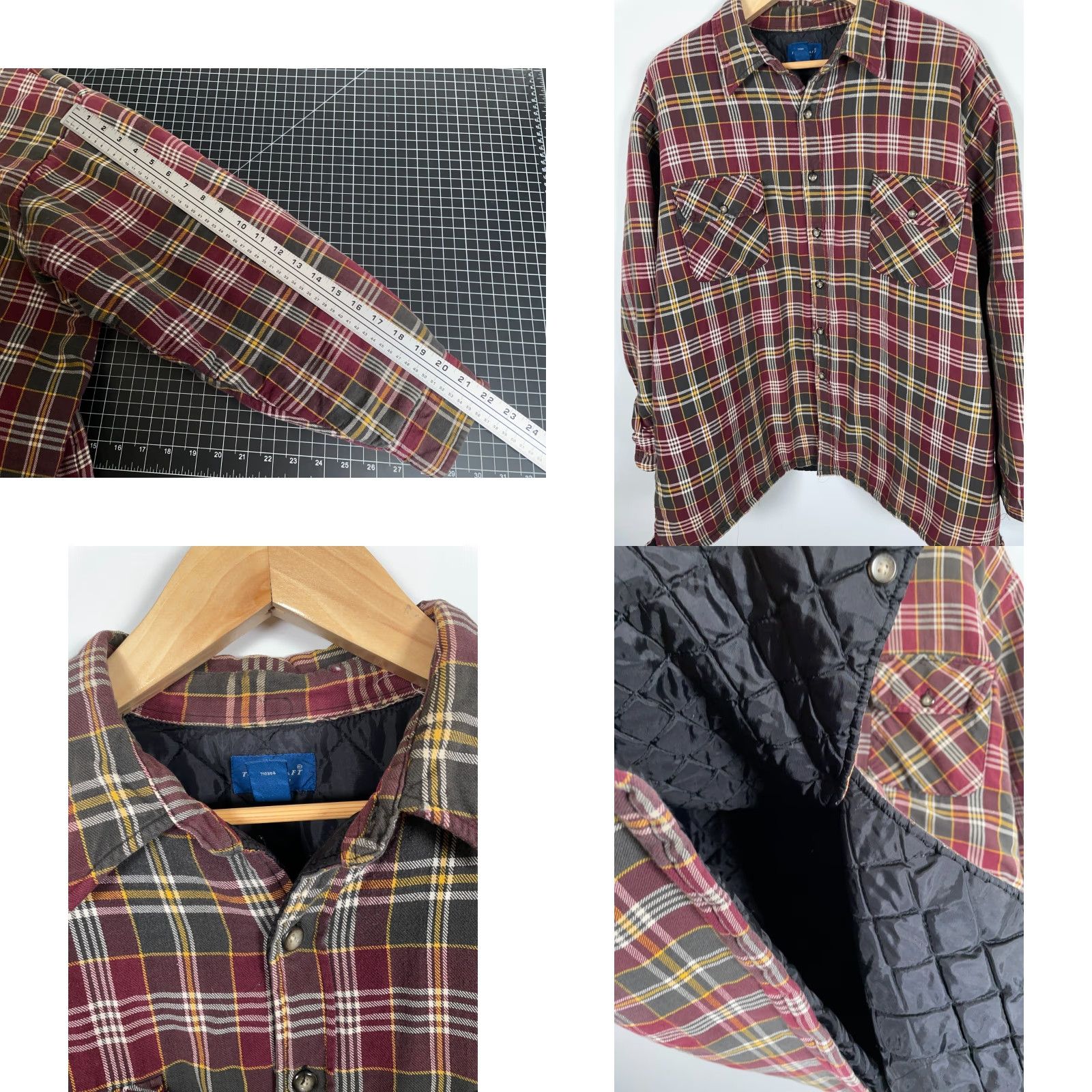Vintage TownCraft Quilted Flannel Shirt Jacket Men's 3XL Dark Red Plaid Pattern Shacket Size US XXL / EU 58 / 5 - 8 Thumbnail