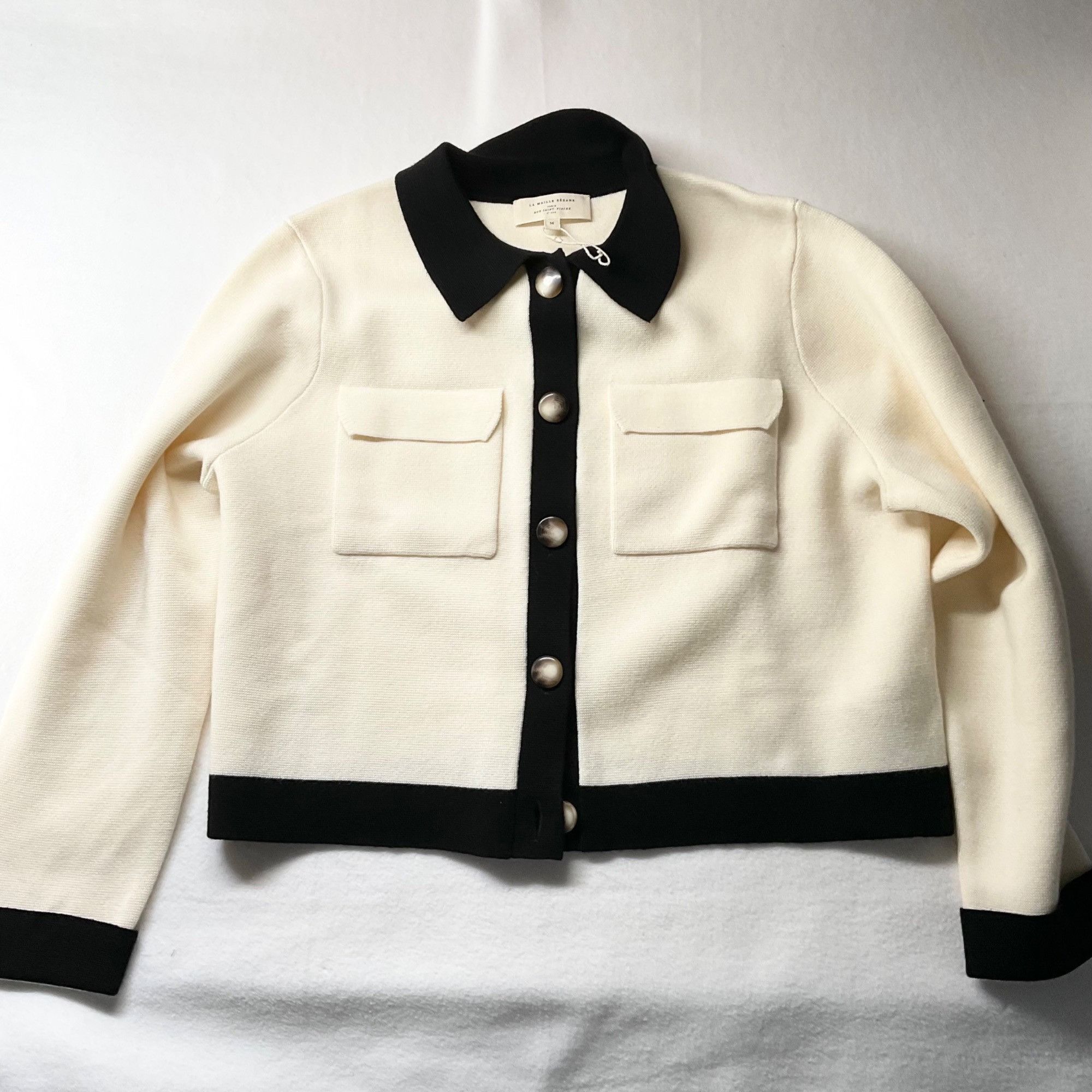 Sezane NWOT Sezane Betty Cardigan sweater In cream white BLACK Wool Size M / US 6-8 / IT 42-44 - 1 Thumbnail