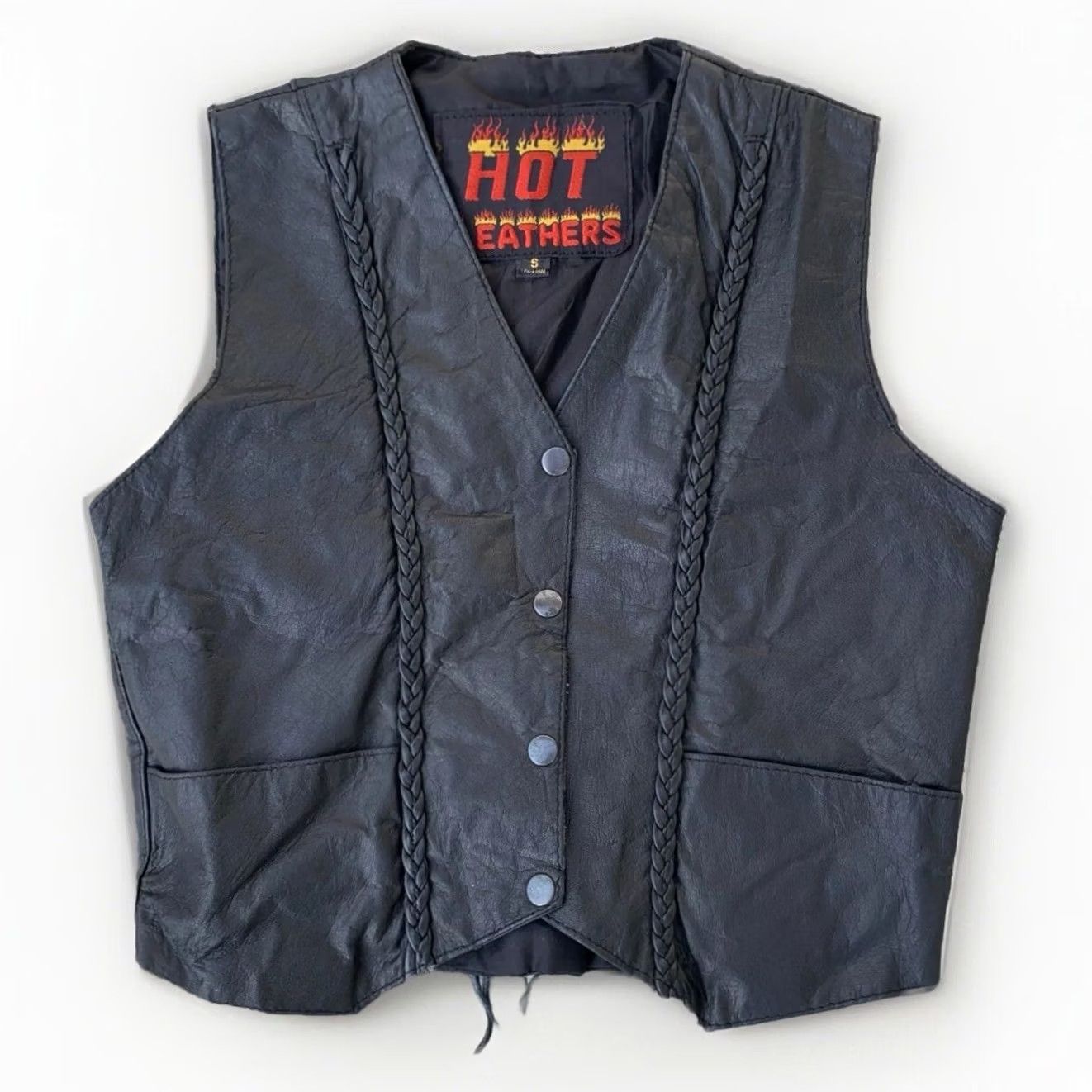 Vintage VINTAGE Hot Leathers Biker Vest Black Snap Front Lace Up Lower Back Size S Womens Size S / US 4 / IT 40 - 6 Thumbnail
