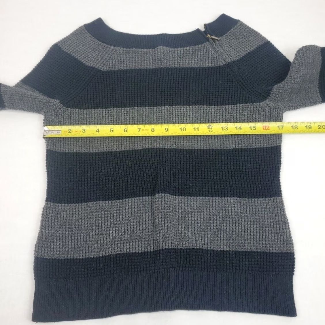 Chaps CHAPS Denim Knit Sweater Black Gray Stripe Shoulder Zip Women's M Pullover Knitted Striped Preppy American Vintage: No Size M / US 6-8 / IT 42-44 - 6 Thumbnail