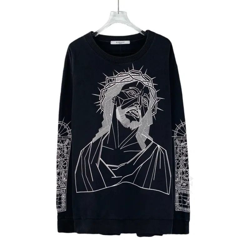 Givenchy Givenchy Black Abstract Geometric Print Cotton Crewneck Lo Size US XL / EU 56 / 4 - 1 Thumbnail