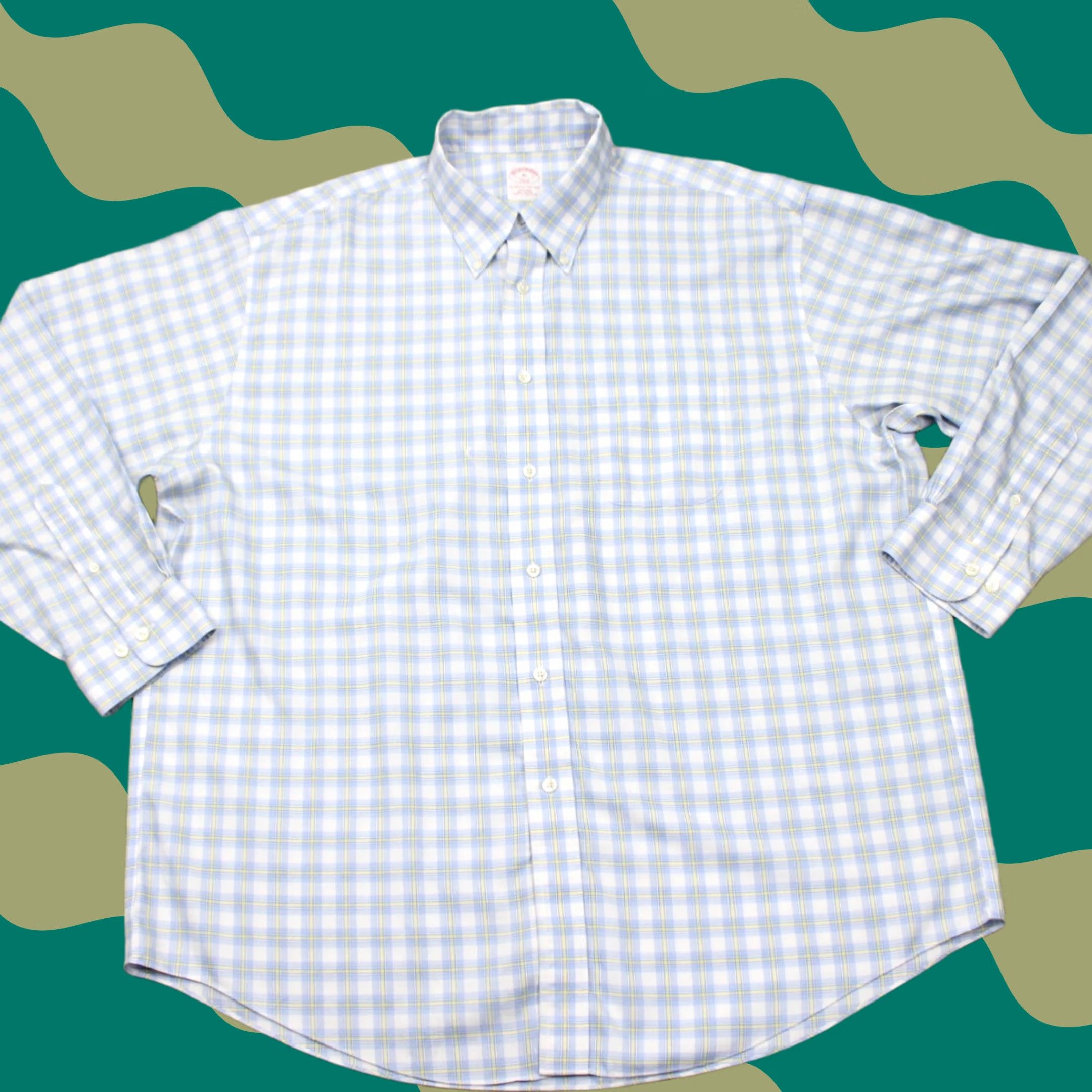 Brooks Brothers Brooks Brothers 346 Shirt Mens XL Button-Up Knit-Check Non-Iron Cotton Blue/Yellow Size US XL / EU 56 / 4 - 1 Thumbnail