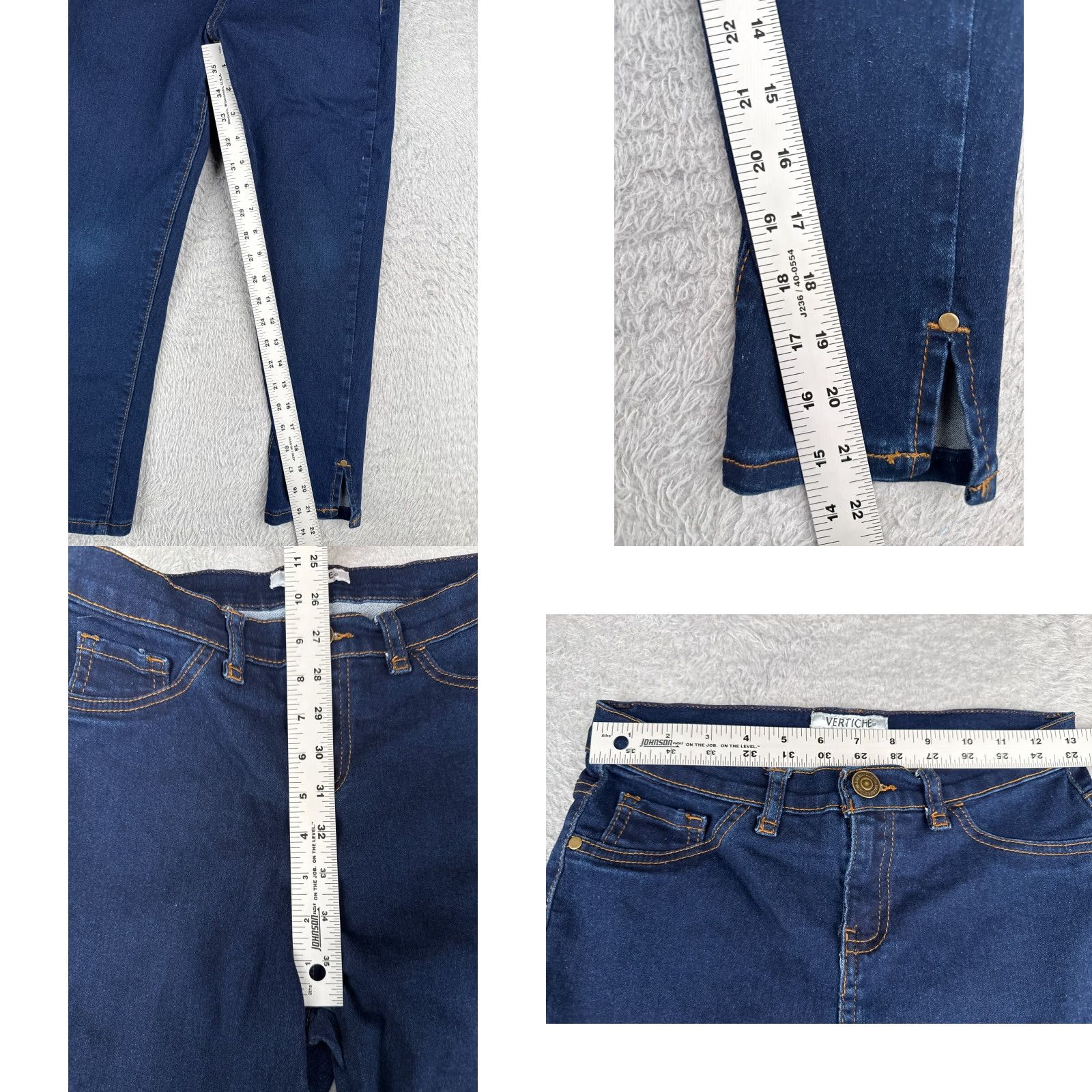 Vintage Vertiche Jeans Juniors 13 Blue Denim Skinny Slit Hem Cotton Poly Blend Mid 26x22 Size 34" / US 12 / IT 48 - 8 Thumbnail