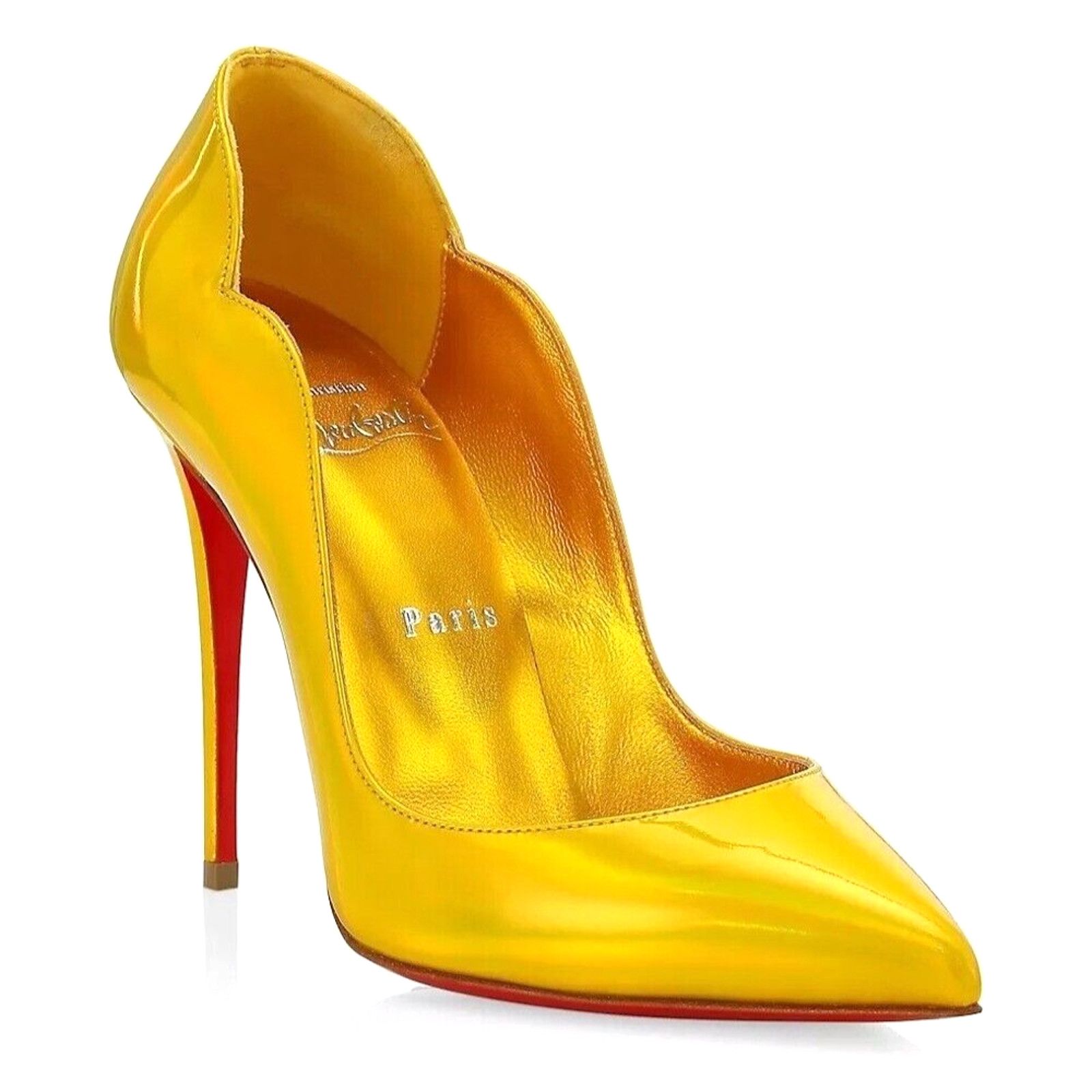 Christian Louboutin Hot Chick 100 Patent Yellow Pumps 36