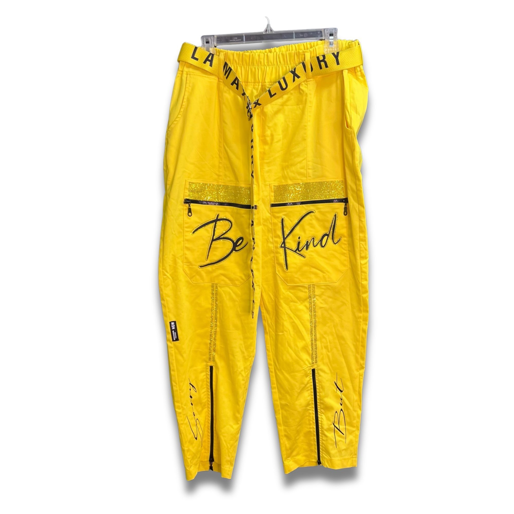 Other LAMAXX "Be Kind" Yellow Cargo Pants With Rhinestone Detailin Size 34" / US 12 / IT 48 - 2 Thumbnail