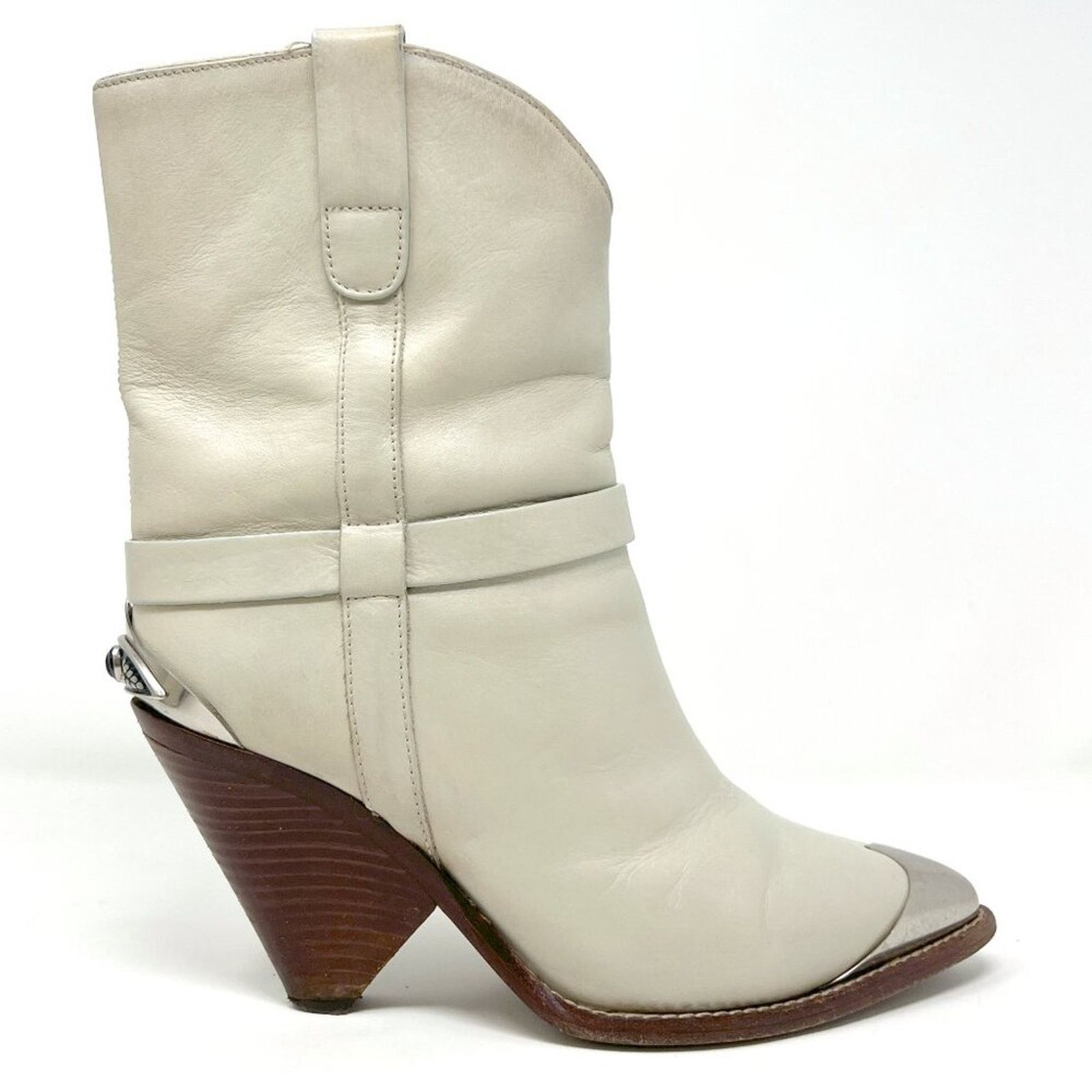 Isabel Marant Isabel Marant Lamsy Beige Leather Metal Toe Western Boots Size US 6 / IT 36 - 3 Thumbnail