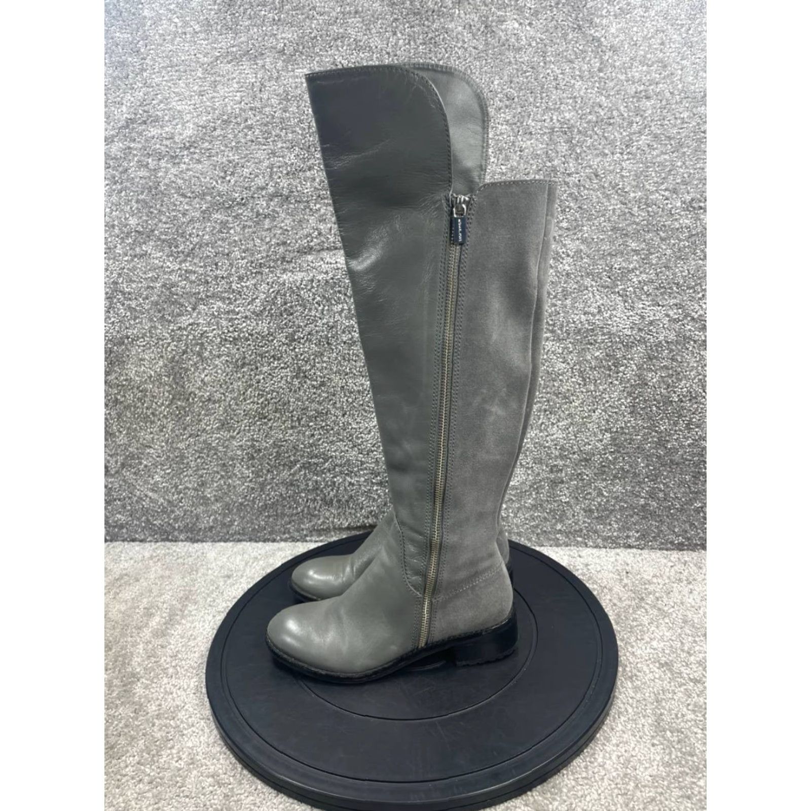 Michael Kors Michael Kors Boots Women Knee High Gray Leather Zip Riding Boot 5.5 M Bromley Size US 5.5 / IT 35.5 - 5 Thumbnail