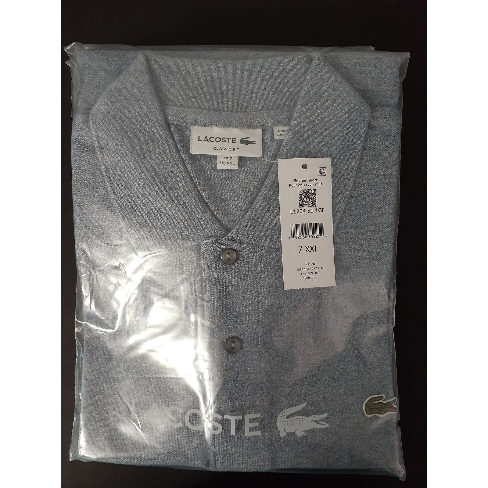Lacoste Lacoste Men's Classic Chine Pique Polo Shirt Light Blue XXL Size US XXL / EU 58 / 5 - 2 Thumbnail