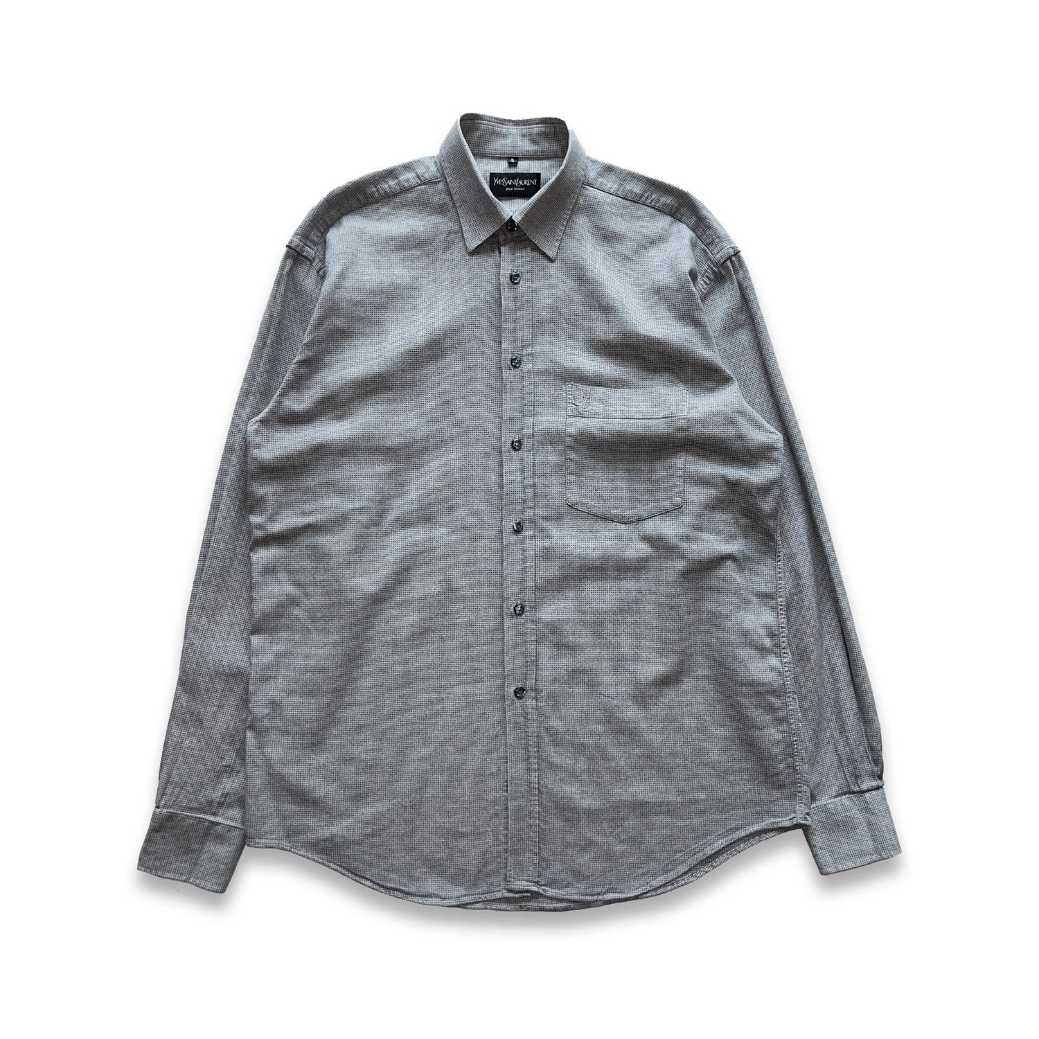 YSL Men's Vintage Single Pocket Dress Shirt / Waffle / Grey