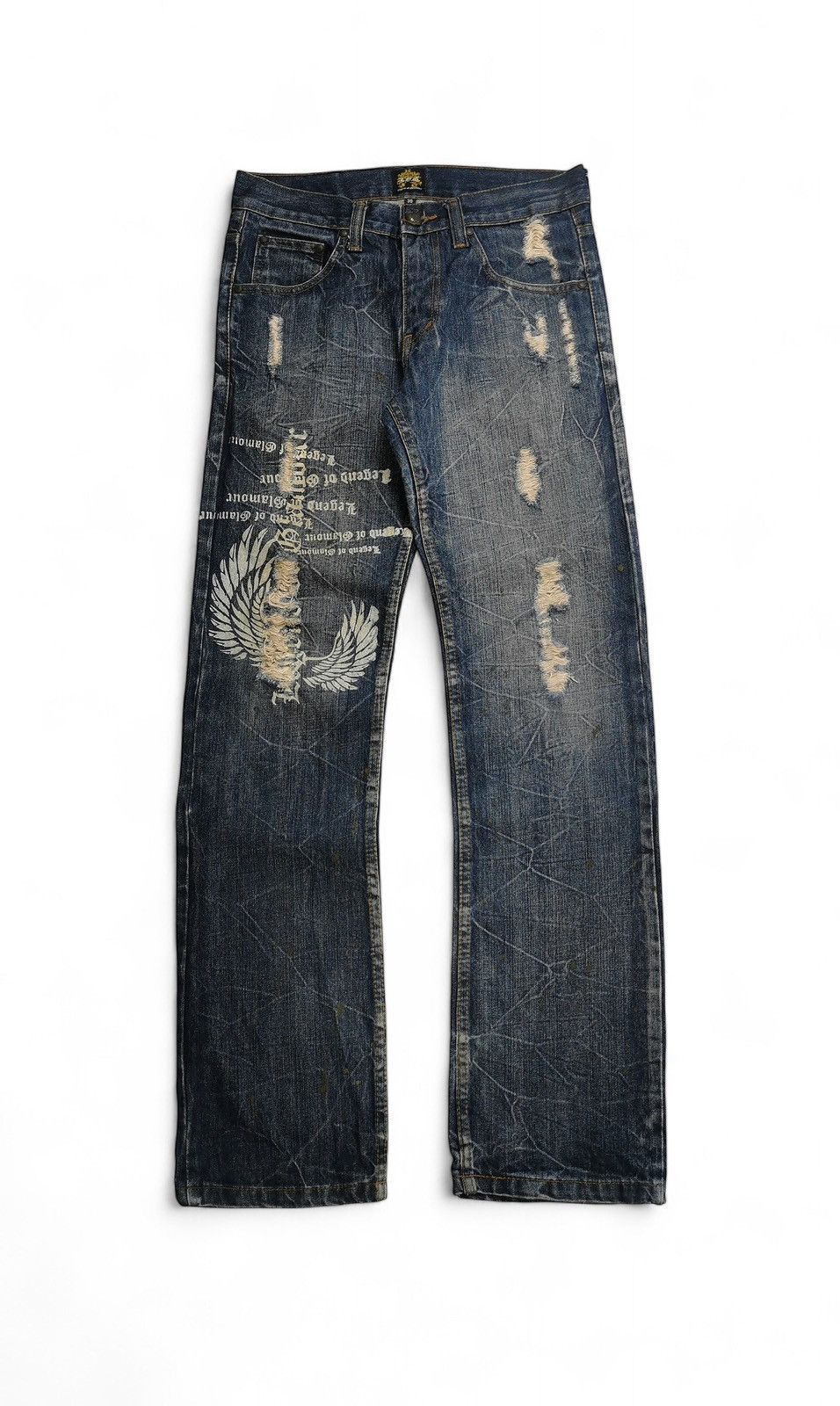 Hysteric Glamour Legend of Glamour Distressed Wings Print Denim Jeans Y2K Size US 30 / EU 46 - 2 Thumbnail