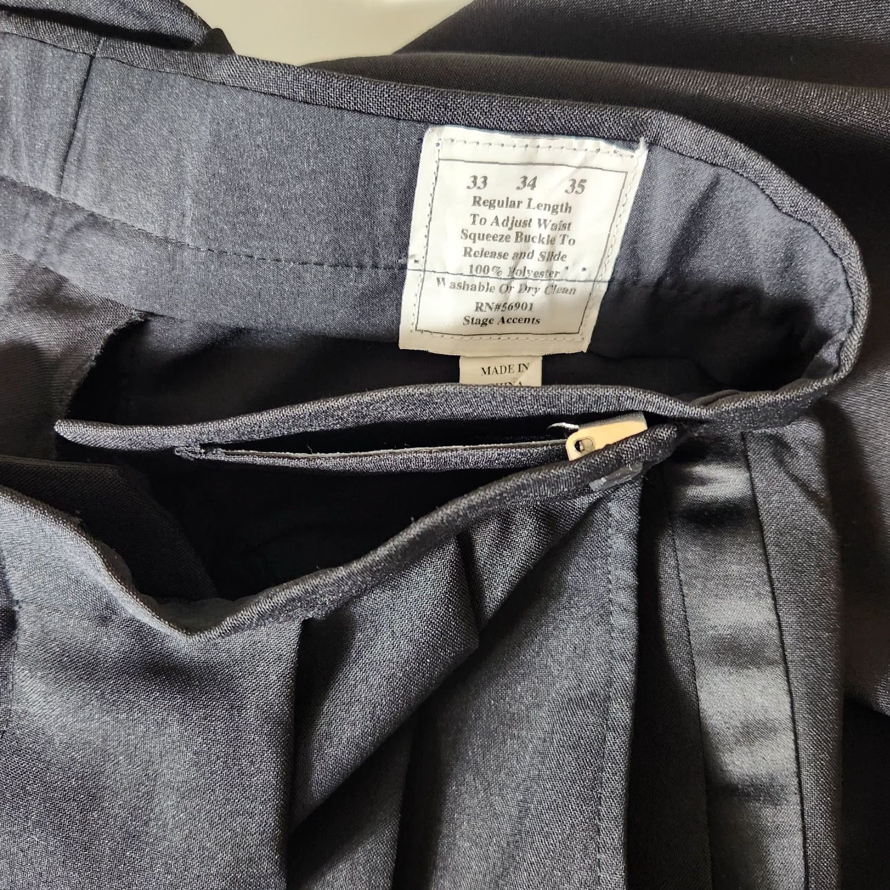 Vintage VINTAGE Stage Accents Black Adjustable Waist Pleated Tuxedo Pants Theater-Size 33-35 Mens Size 44L - 6 Thumbnail