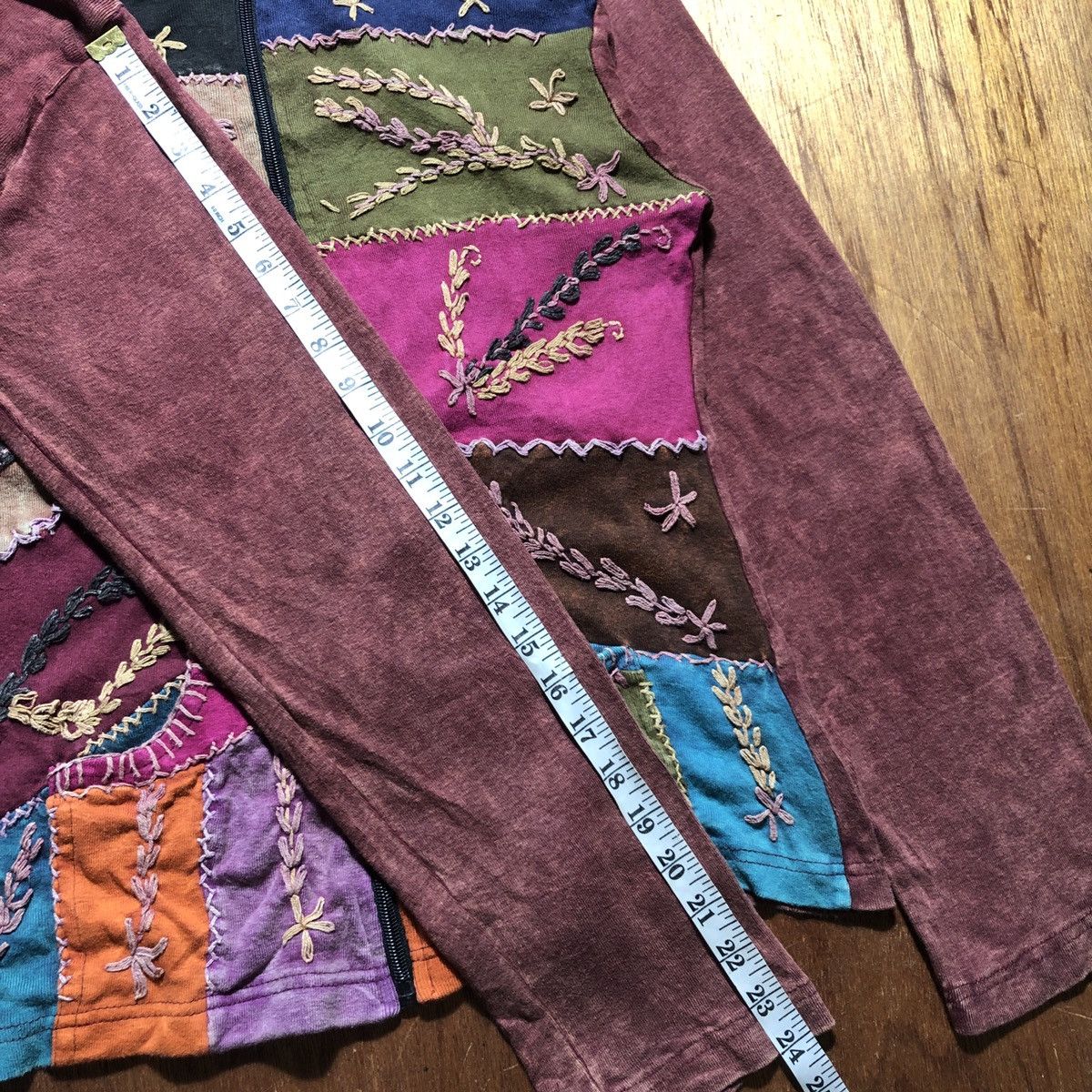Japanese Brand × Vintage Vintage Hippie Patchwork Zipper Sweater Hoodie Size S / US 4 / IT 40 - 14 Thumbnail