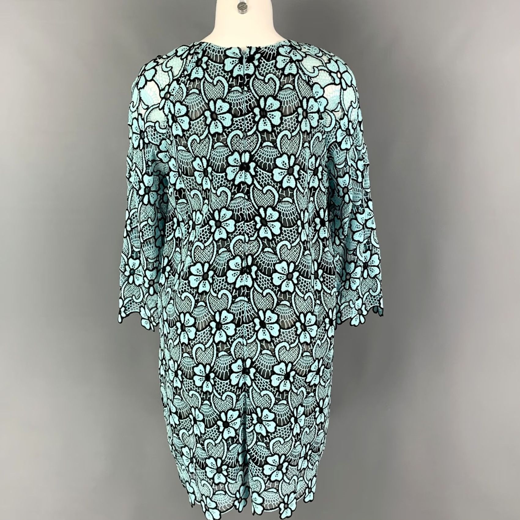 Emanuel Ungaro EMANUEL UNGARO Size 10 Blue Black Cotton Polyester Floral Cocktail Dress Size L / US 10 / IT 46 - 3 Thumbnail