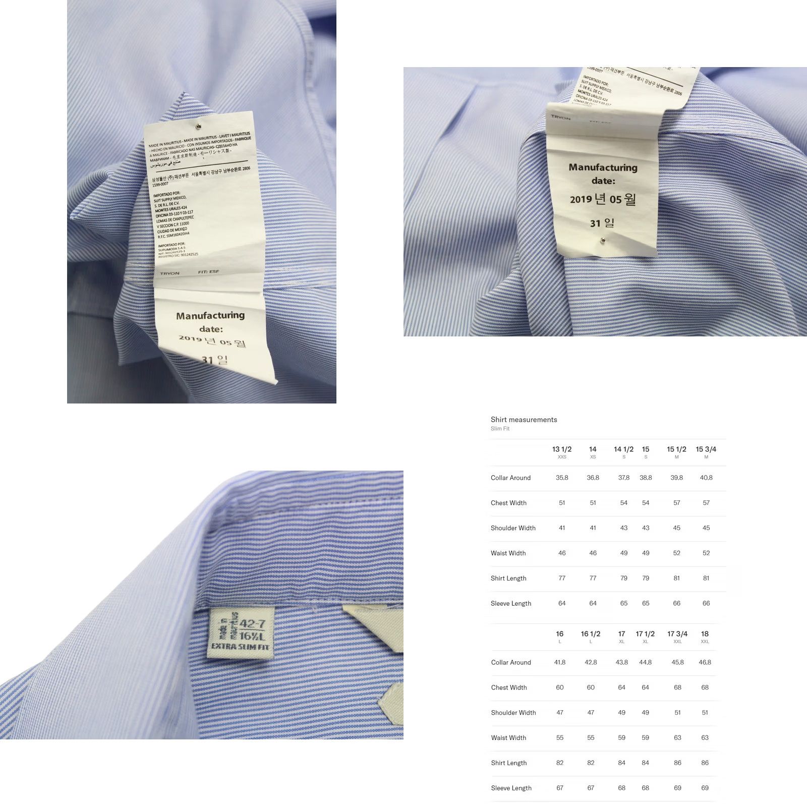 Suitsupply Suitsupply Shirt Men Extra Slim Formal 42-7 / 16 1/2L Pinstriped Dress Shirt Blue Carded Size 42-7 / 16 1/2L Mens Size 42R - 8 Thumbnail