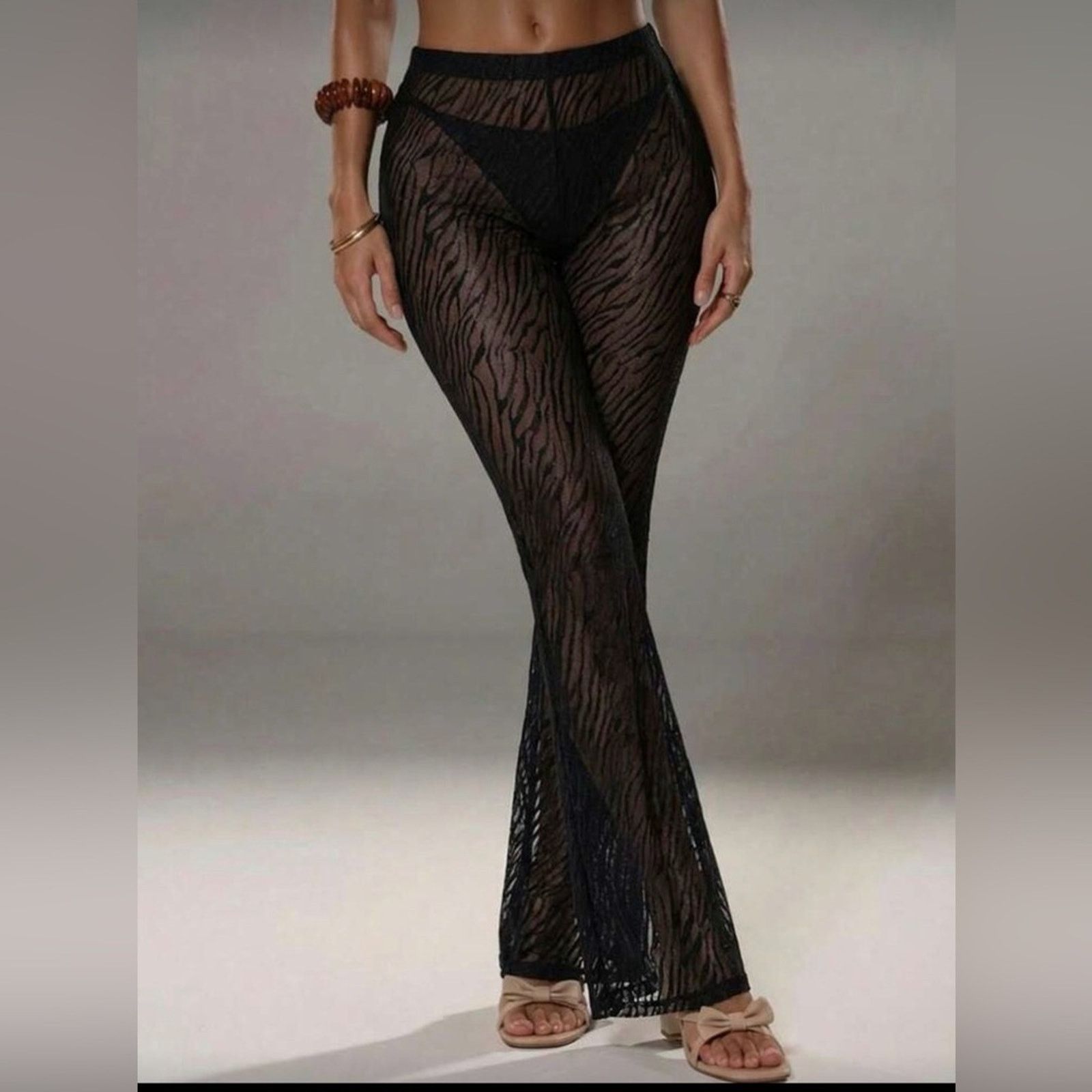 Other High Waist Black Sheer Mesh cover Up Zebra Print Pants M/L Size 27" / US 4 / IT 40 - 6 Thumbnail