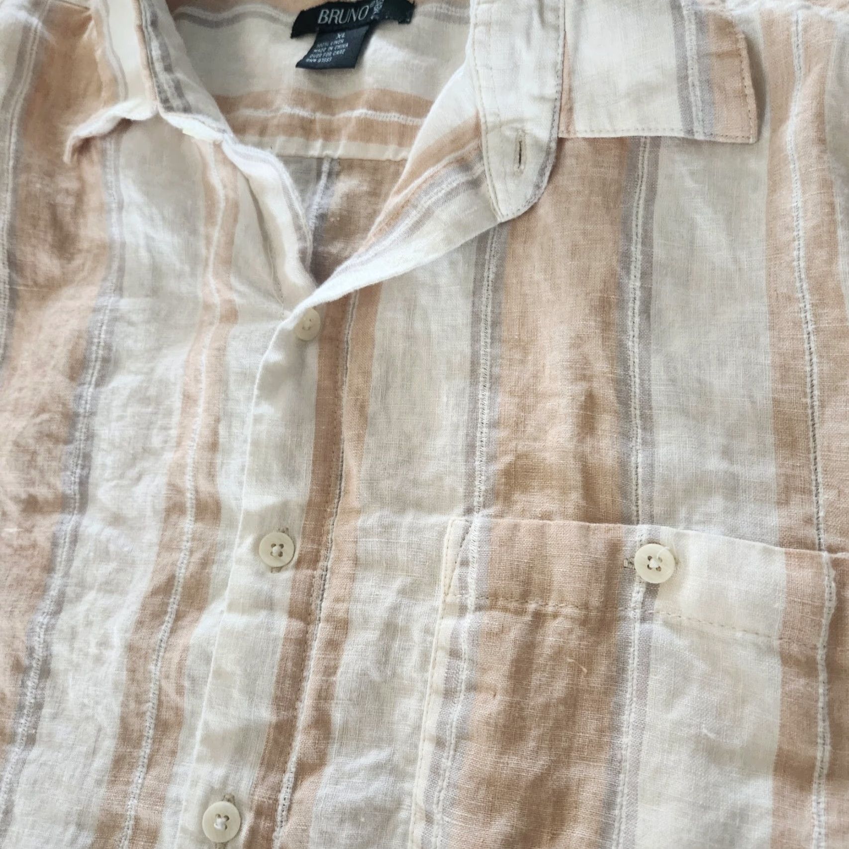 Vintage VINTAGE Bruno Beige Striped Linen Blend Shirt Button Up Collared Shirt Men's XL Regular Beige Striped Linen Blend Shirt Size US XL / EU 56 / 4 - 2 Thumbnail