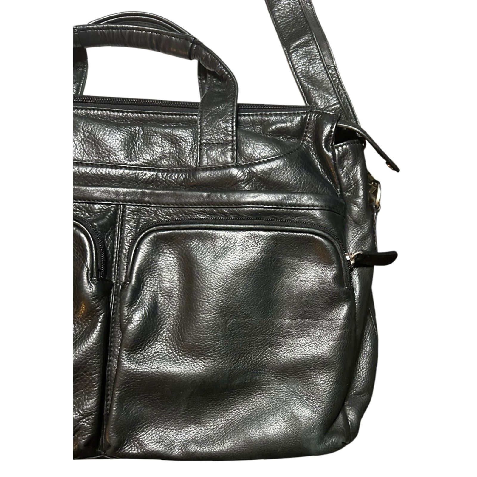 Revenge Levenger Black Leather Laptop Messenger Bag Briefcase Crossbody Travel Carry On - Women Large 15in Strap Pebbled Zip Size ONE SIZE - 3 Thumbnail
