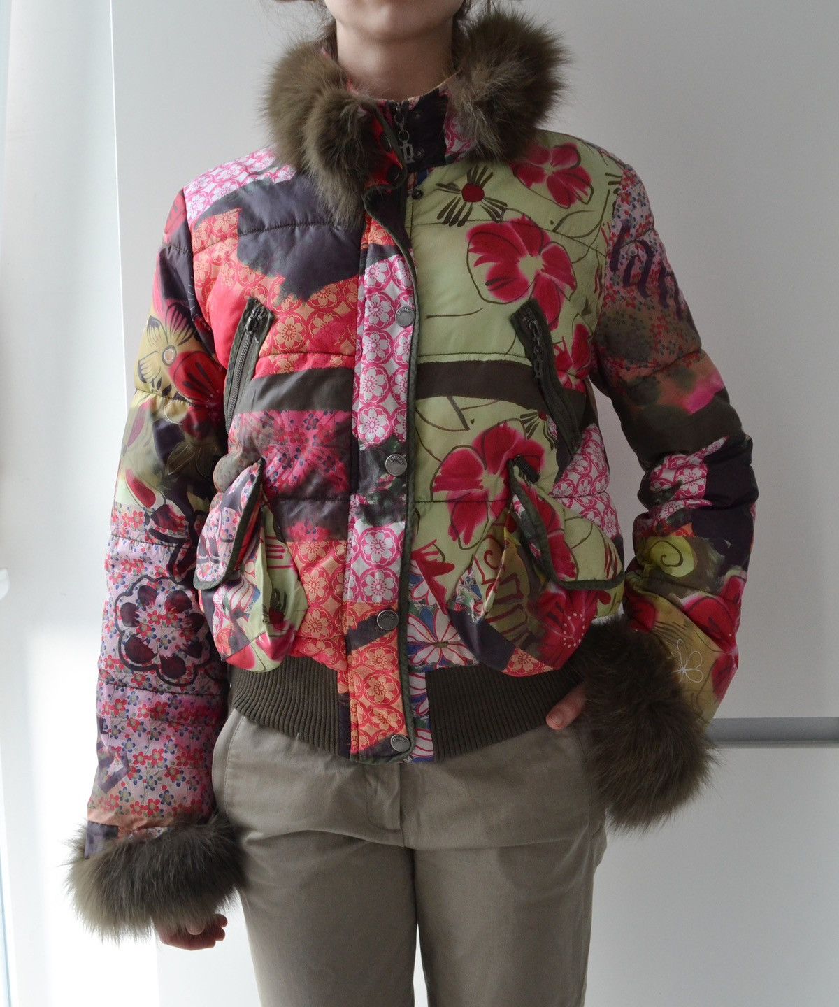 image of Bomber Jacket x John Galliano Jacket Puffer Down Butterfly Gazette Fur, Women's (Size Medium)