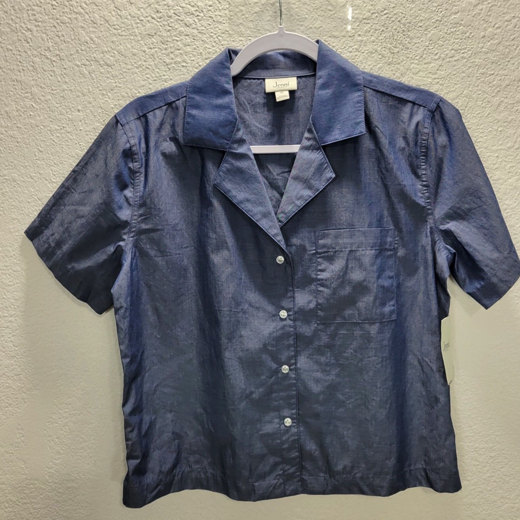 Vintage Jenni Womens Sleep 2 Pc Set Short Sleeve Top Shorts XS Blue Chambray Pajama Set World Size XS / US 0-2 / IT 36-38 - 3 Thumbnail