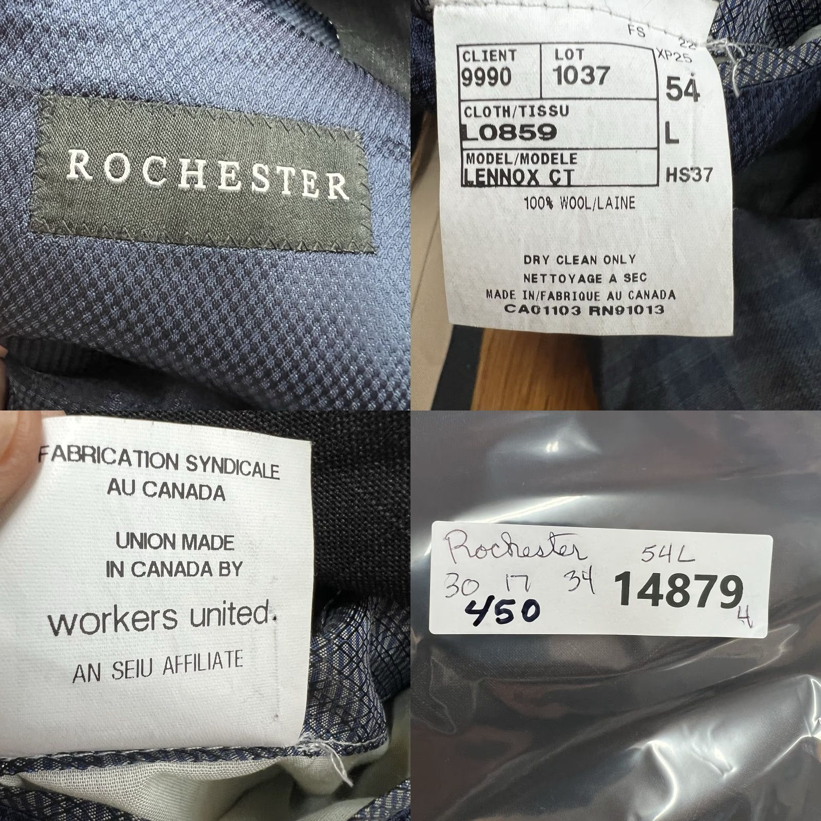 Vintage Rochester Blazer Jacket 54L Gray 100% Wool Tweed Check Single-Breasted Notch Lapel Four-Button Sleeve Mens Big & Tall Canada Size 54R - 8 Thumbnail