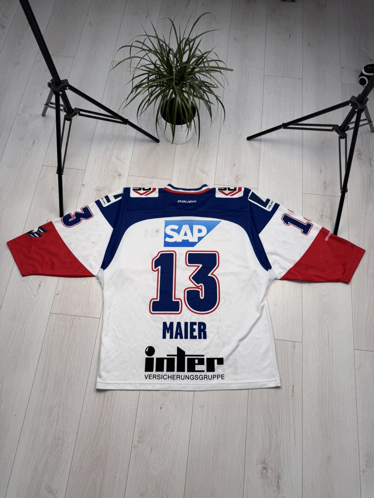 NHL MATCHWORN HC Adler Mannheim hockey jersey #13 MAIER Size US L / EU 52-54 / 3 - 16 Thumbnail