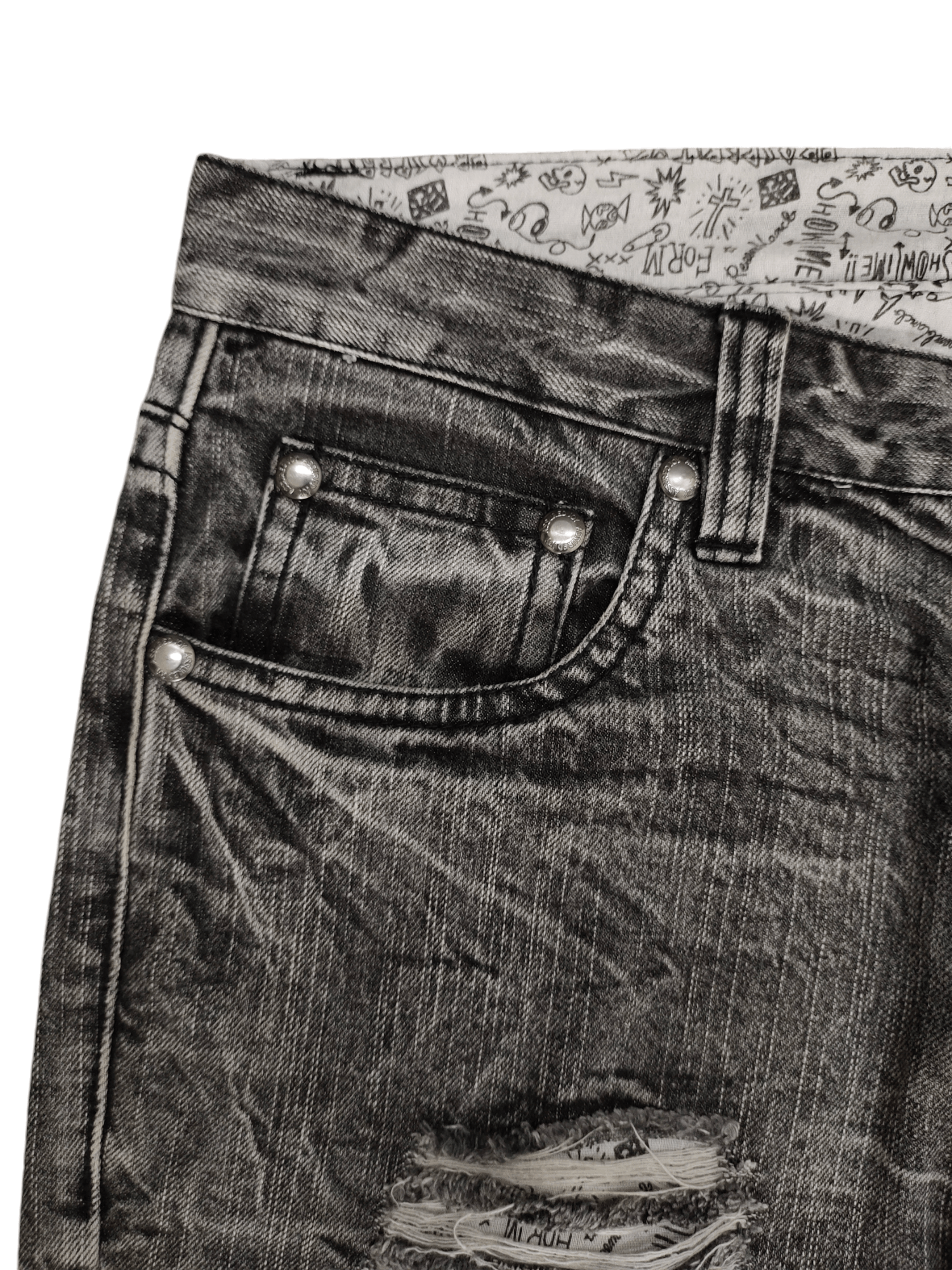 Comme des Garcons × Undercover Vintage Y2k Assured Joy Clawmark Distress Faded Denim Jeans Size US 32 / EU 48 - 3 Thumbnail