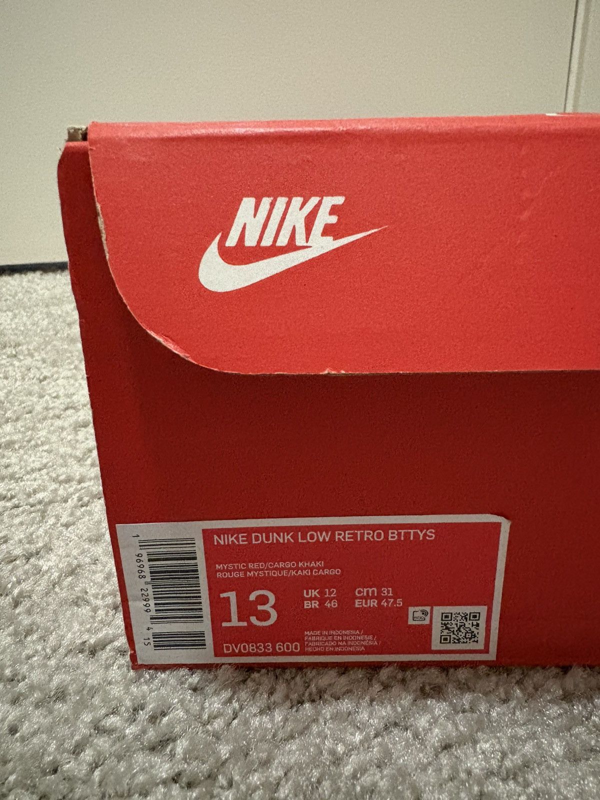 Nike Dunk Low Retro Mystic Red Cargo Khaki Size US 13 / EU 46 - 7 Thumbnail