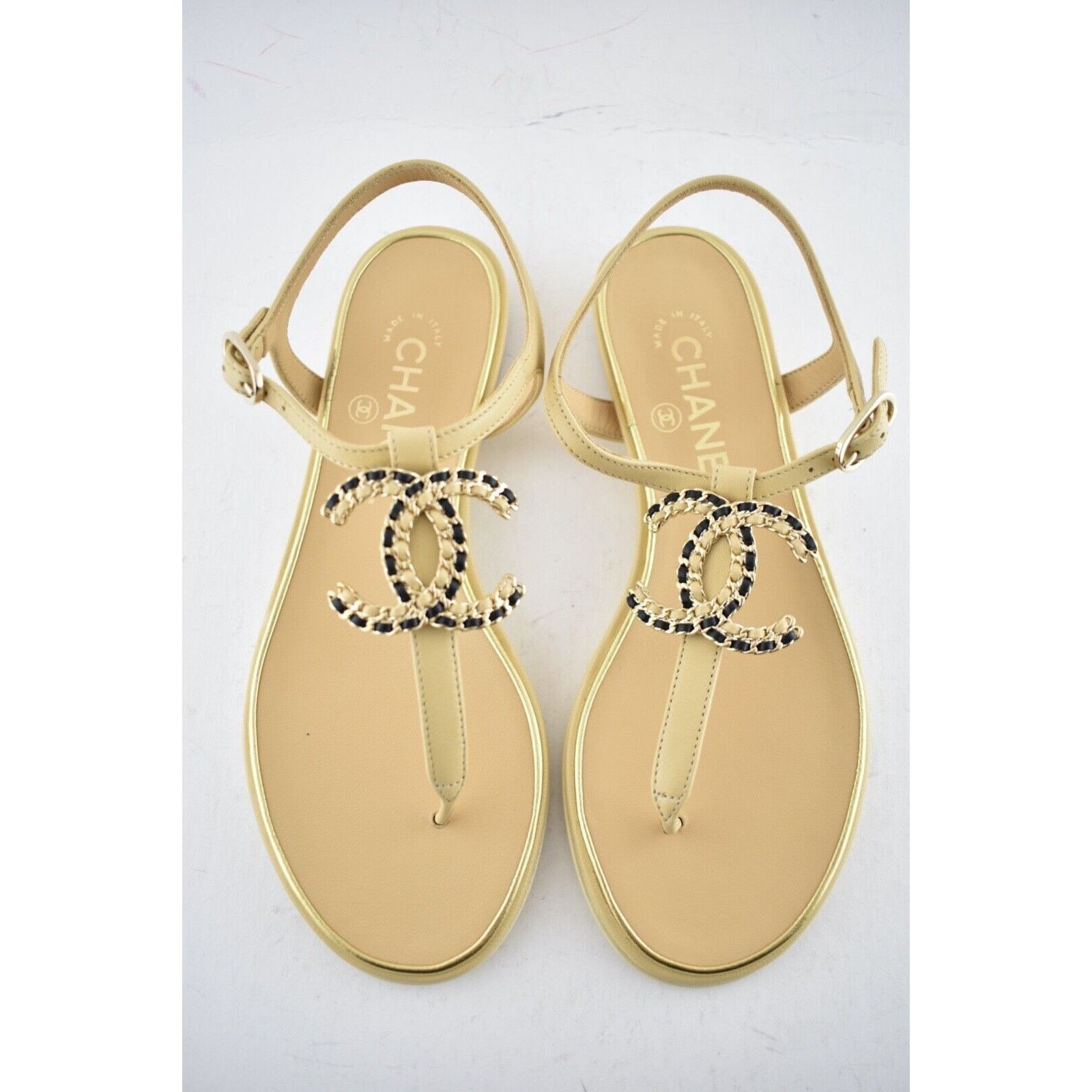 Chanel 19C Lambskin Chain CC XL Logo Ankle Strap Sandal Flat 36 Size US 6 / IT 36 - 1 Thumbnail