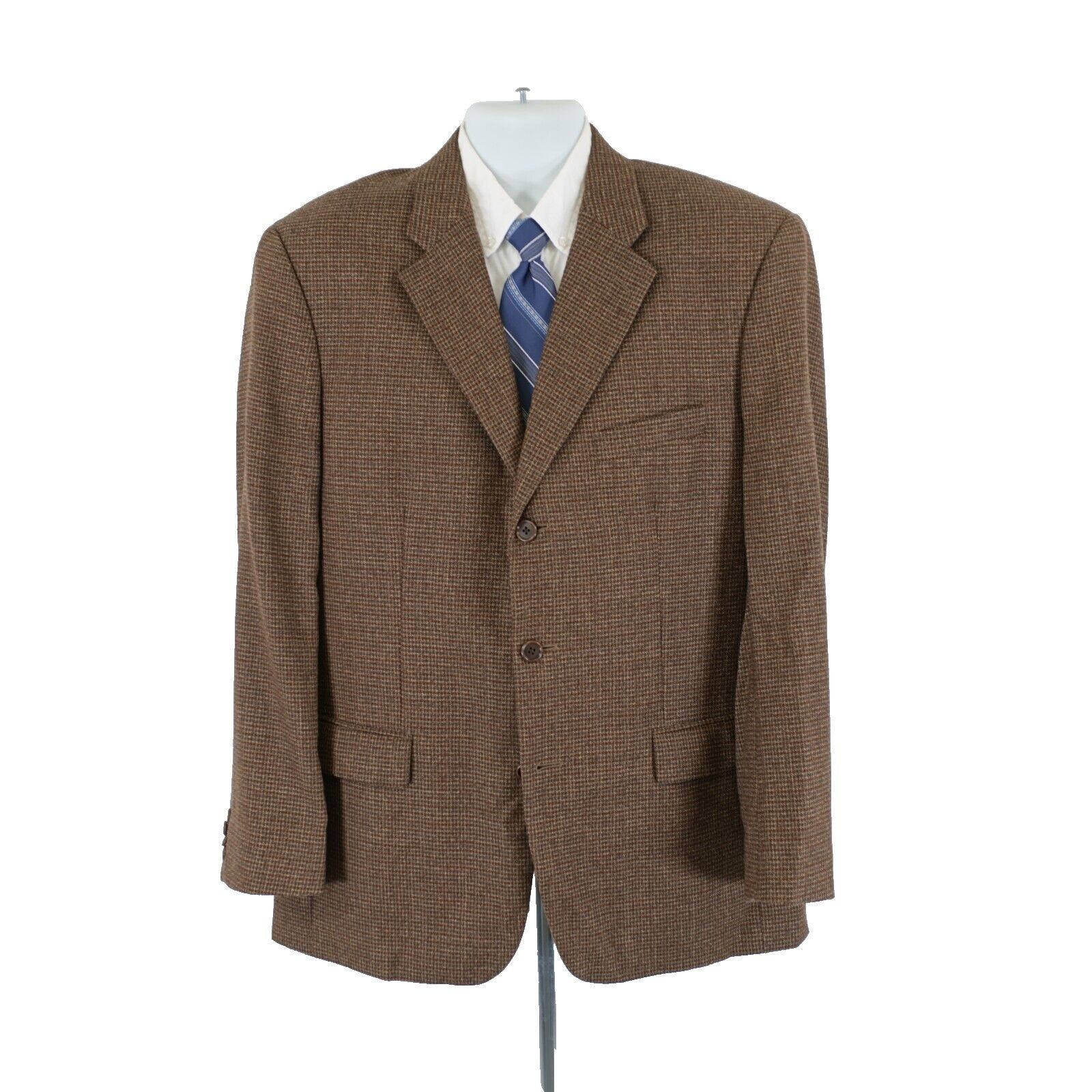 Designer Talbots Men Brown Tan Gray Check Tweed Wool 3 Button Sport C Size 42R - 4 Thumbnail