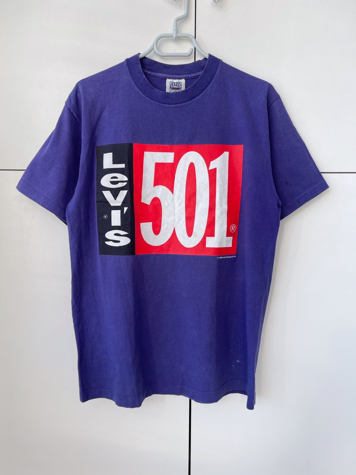 Levi's × Vintage Vintage 1992 Levi's 501 Single Stitch Streetwear Purple Tee Size US M / EU 48-50 / 2 - 1 Thumbnail