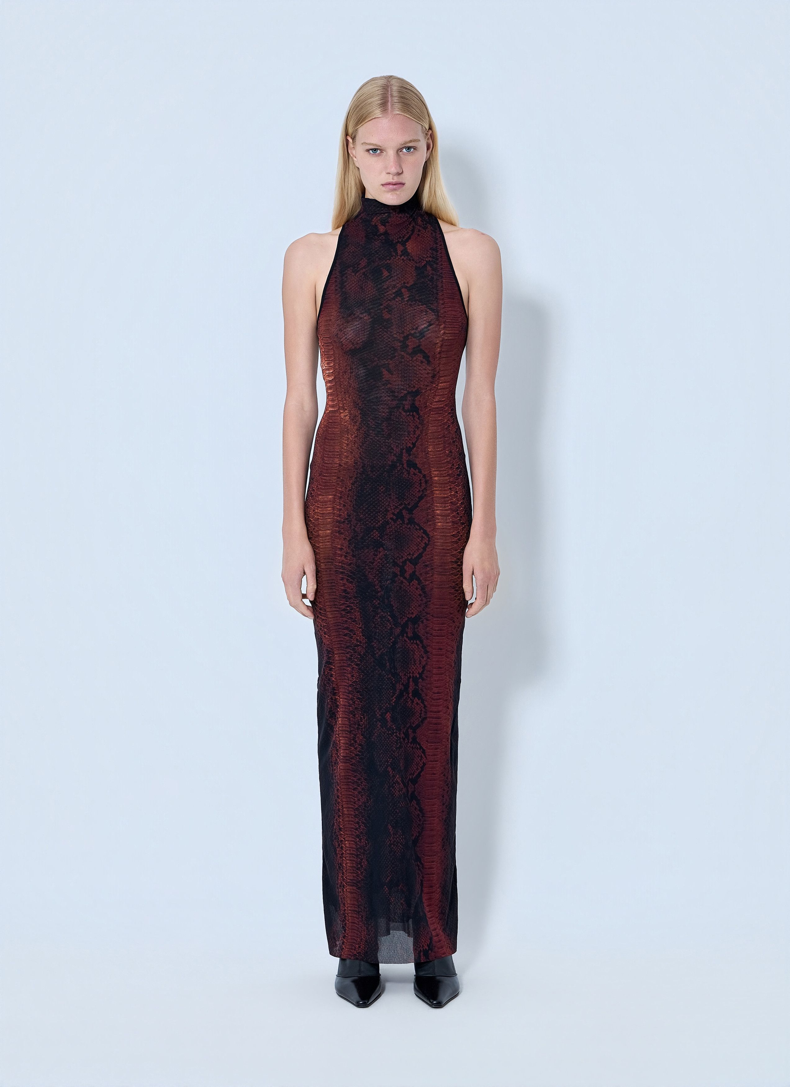 Jean Paul Gaultier Mesh High Neck Python Printed Long Dress Size L / US 10 / IT 46 - 1 Thumbnail