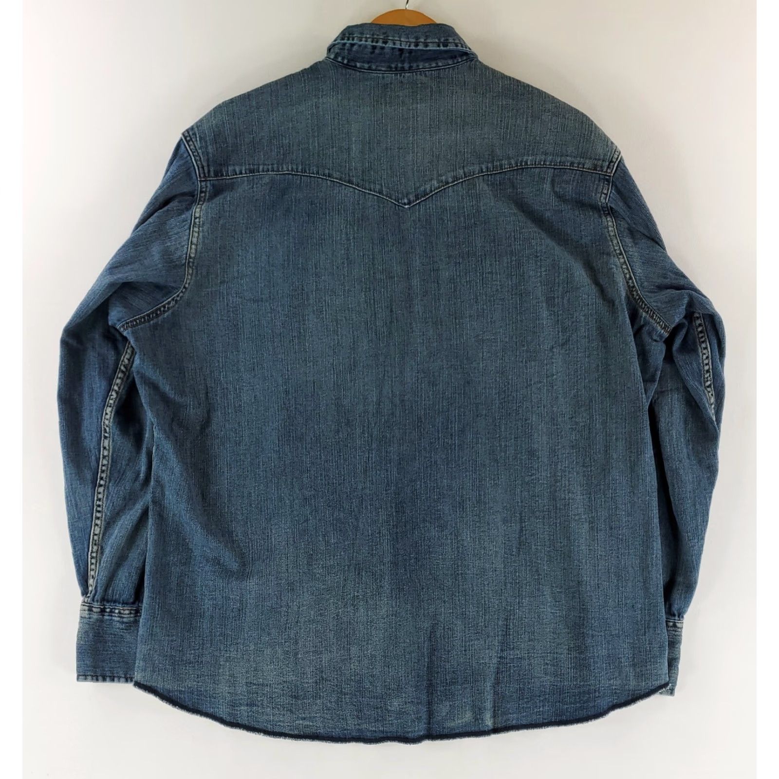 Wrangler Wrangler Shirt Denim Pearl Snap Long Sleeve Blue Western Mens XL Size US XL / EU 56 / 4 - 4 Thumbnail