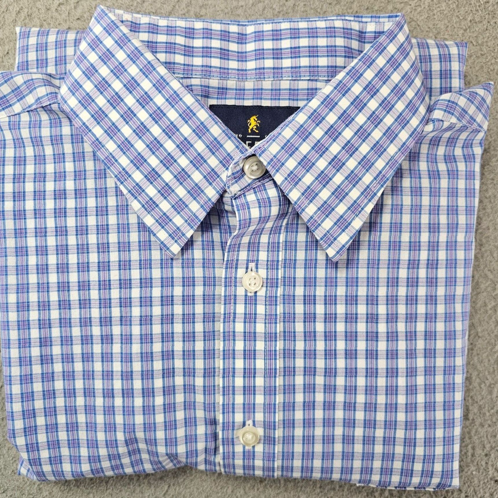 Stafford Stafford Dress Shirt Mens 15.5 32/33 Blue Check Travel Performance Super Shirt Size 42R - 2 Thumbnail