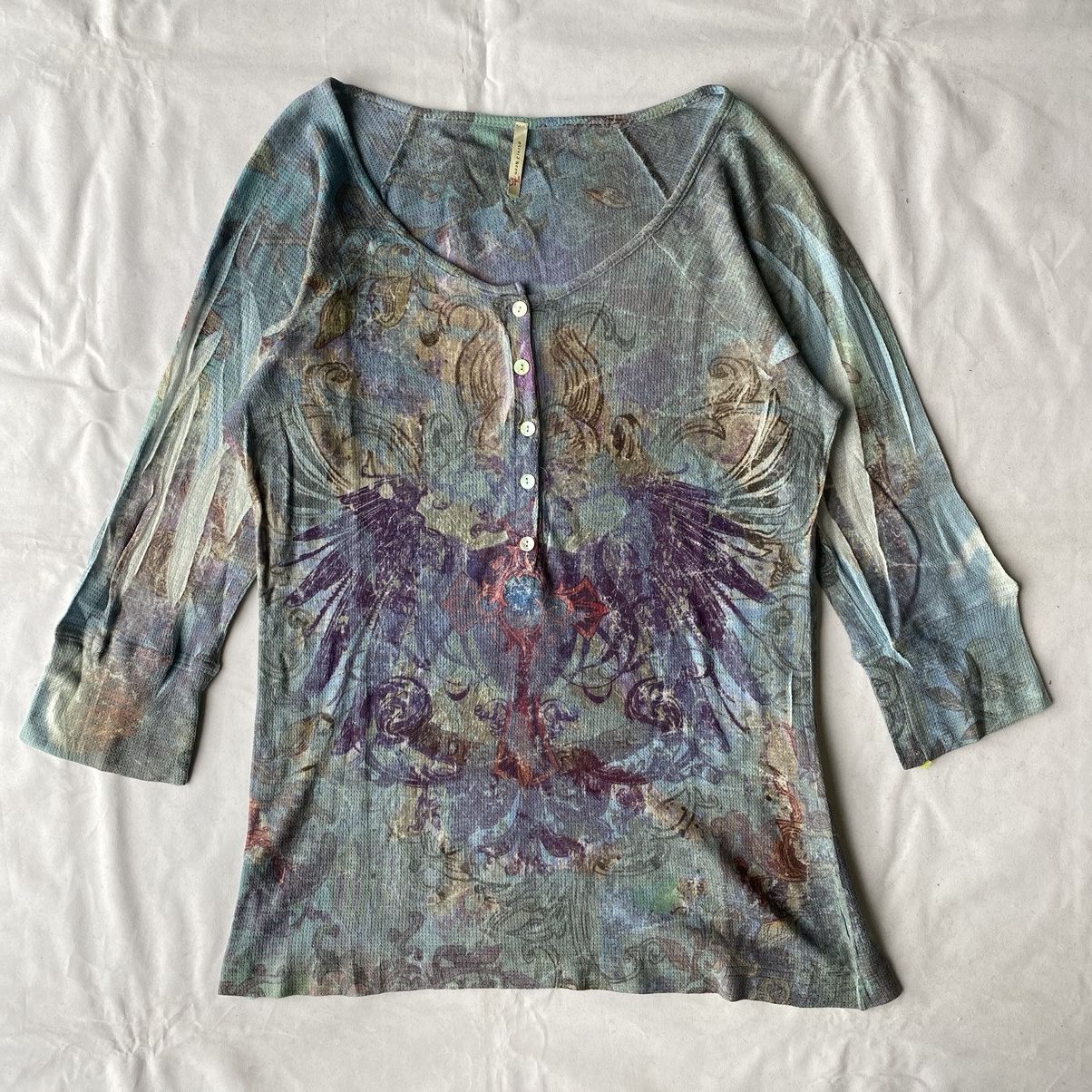 If Six Was Nine × Issey Miyake × Japanese Brand Japan Style Celestial Cross Henley Bohemian Chic Long Sleeve Size L / US 10 / IT 46 - 2 Thumbnail