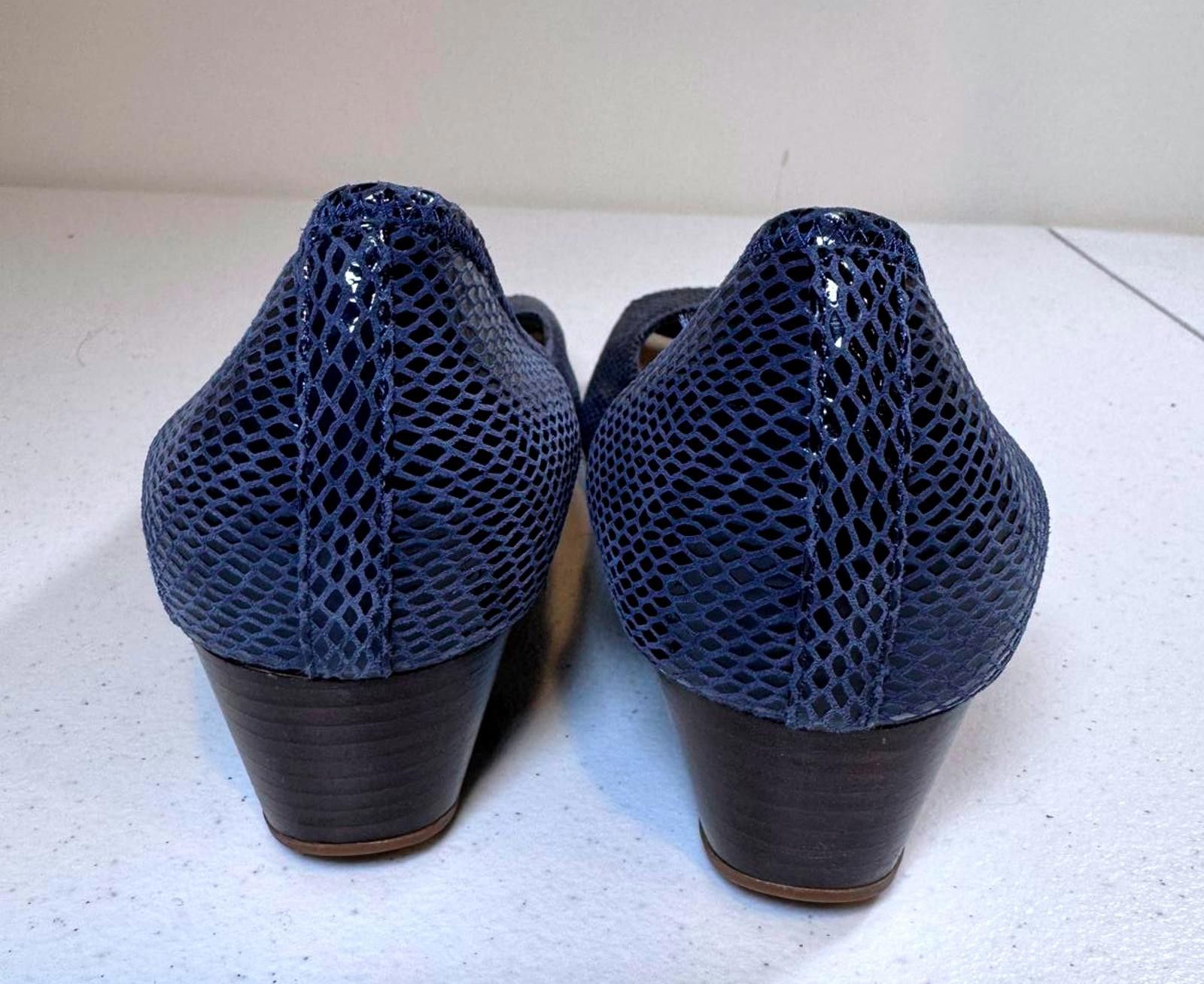 Cole Haan Cole Haan Navy Blue Peep-Toe Wedge Heels Size US 10 / IT 40 - 4 Thumbnail