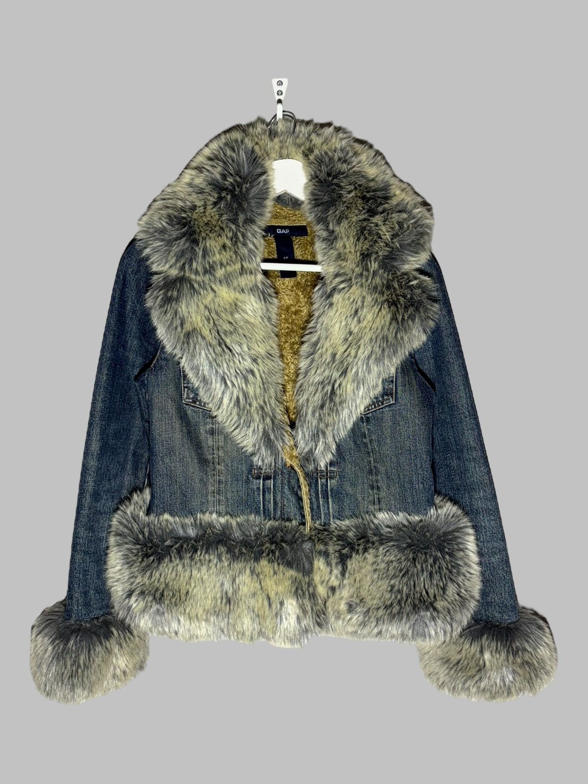 Gap 🔥 Y2K FAUX FUR GAP DENIM JACKET VINTAGE COAT Size S / US 4 / IT 40 - 2 Thumbnail