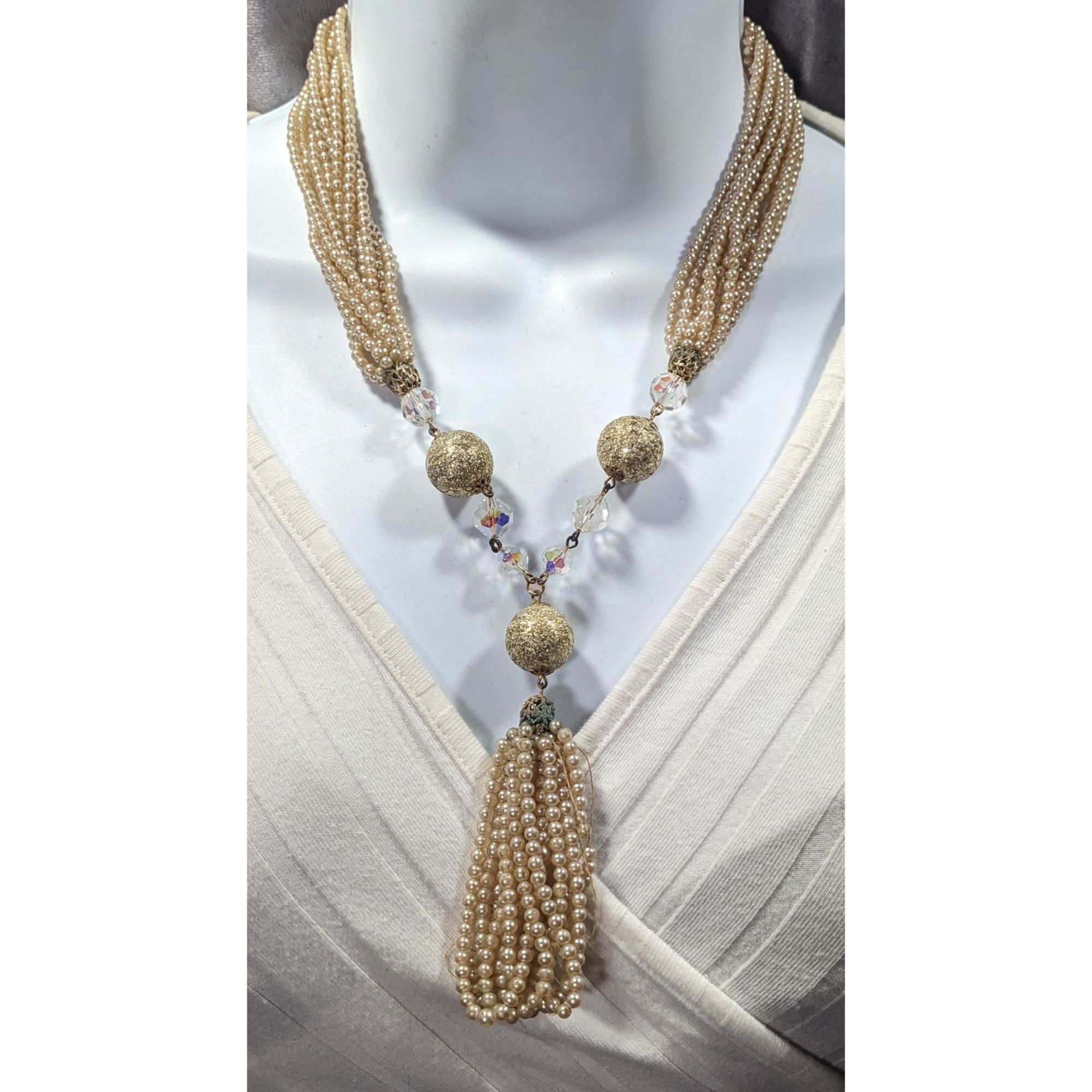 Other Vintage Gold Tone Faux Pearl Beaded Y Necklace Size ONE SIZE - 4 Thumbnail
