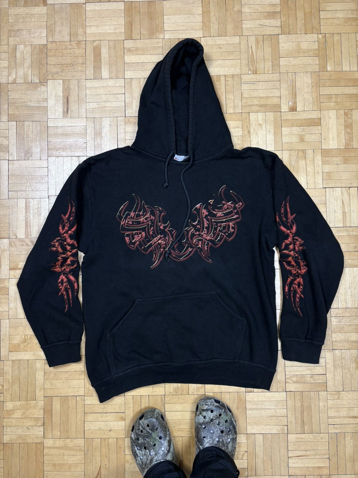 Japanese Brand Opium Tribal Y2K Vintage Boxy Baggy Flame Hoodie Skate Swag Size US XL / EU 56 / 4 - 2 Thumbnail