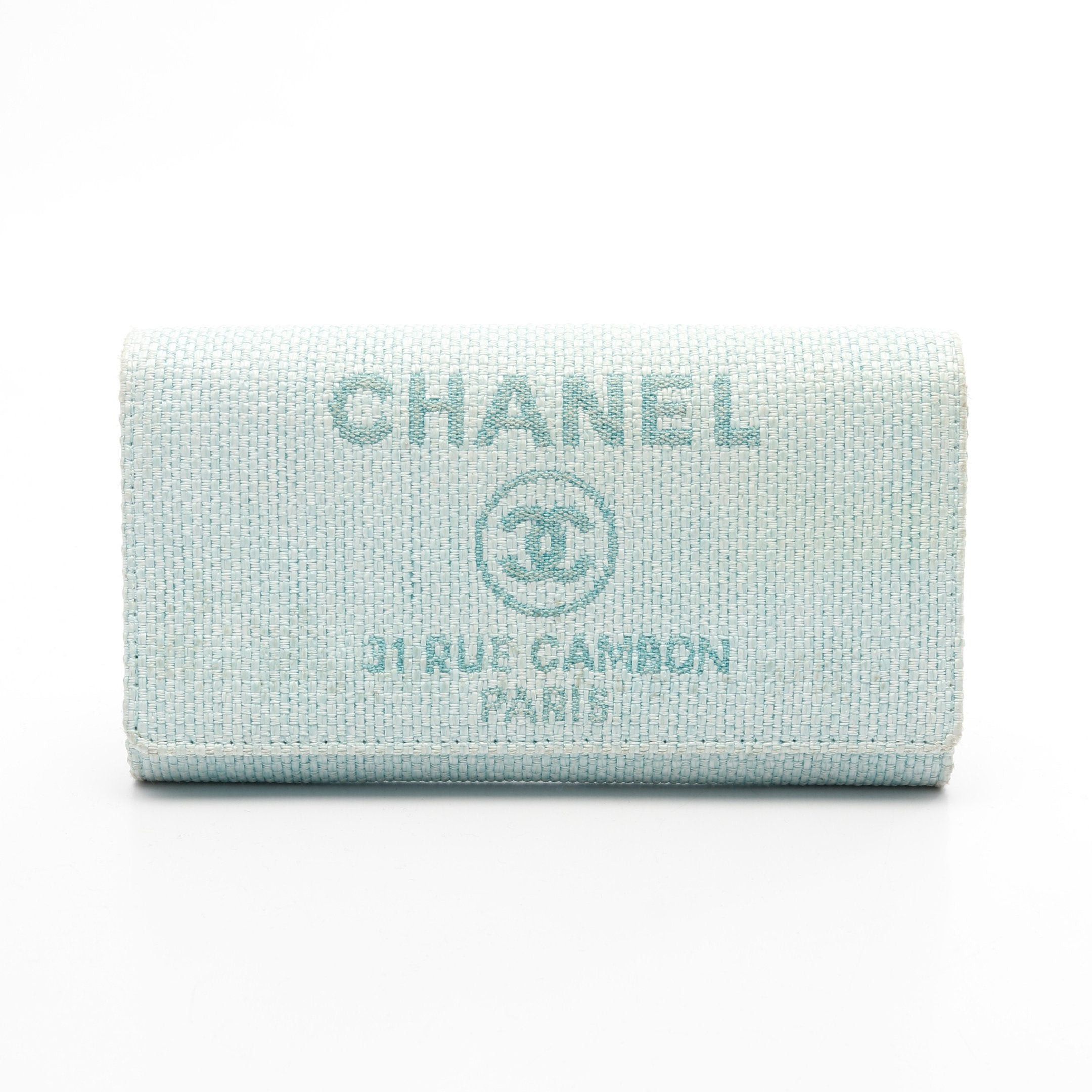 Chanel Chanel Deauville Bi-Fold Long Wallet Fabric Leather Turquoise Blue Silver Hardware Size ONE SIZE - 1 Thumbnail