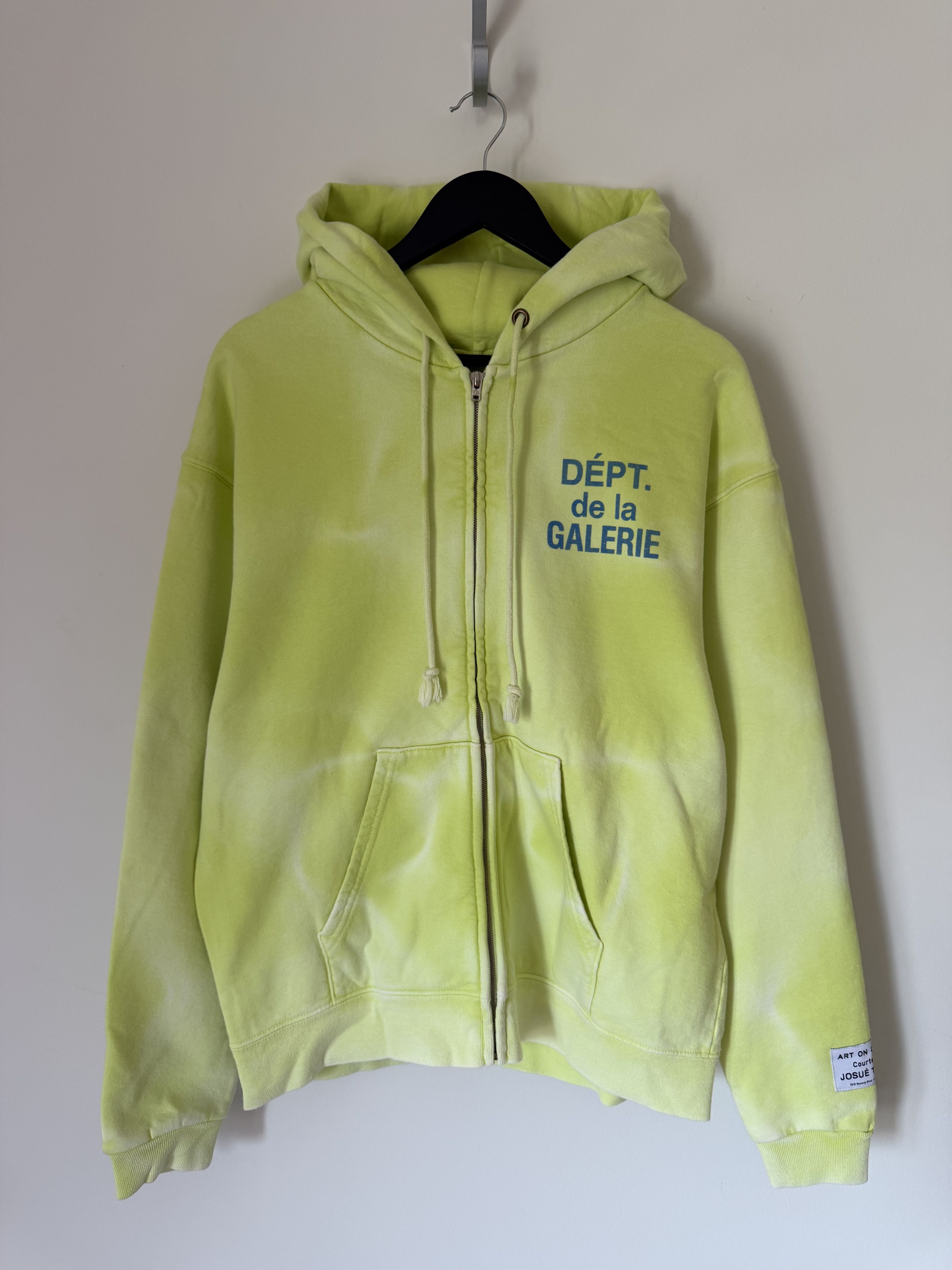 Gallery Dept. French Logo Sunfaded Zip Hoodie in Lime